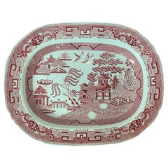 Assiette de présentation anglaise du 19ème siècle en forme de saule du Staffordshire signée Davenport, marquée