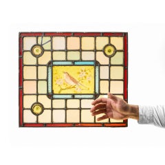 19th Century English Stained Glass Window with Bird