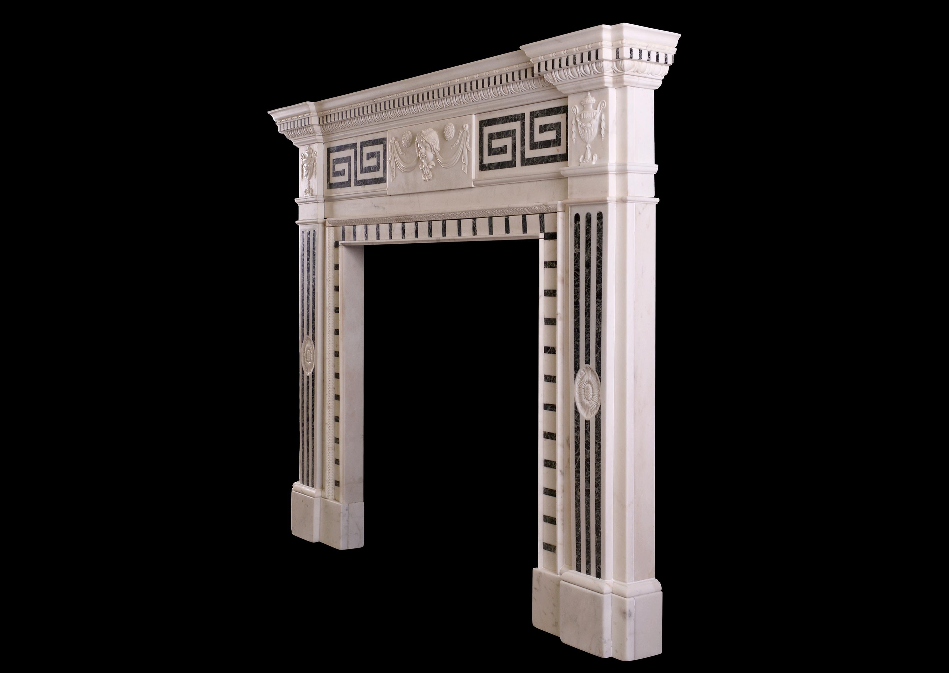 19th Century English Statuary and Inlaid Tinos Marble Fireplace In Good Condition For Sale In London, GB