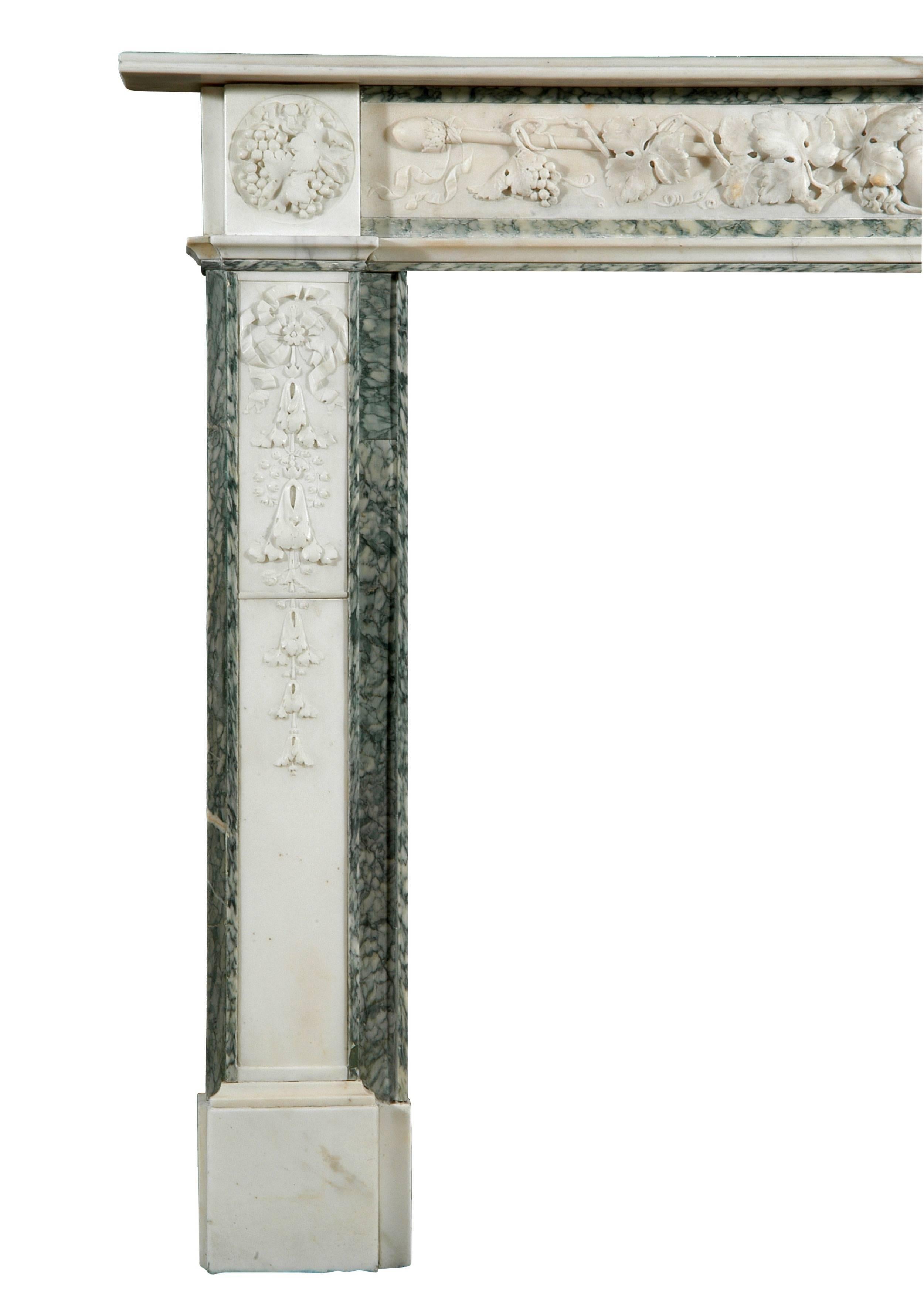 19th Century English Statuary and Vert d'Estours Marble Fireplace In Good Condition In London, GB