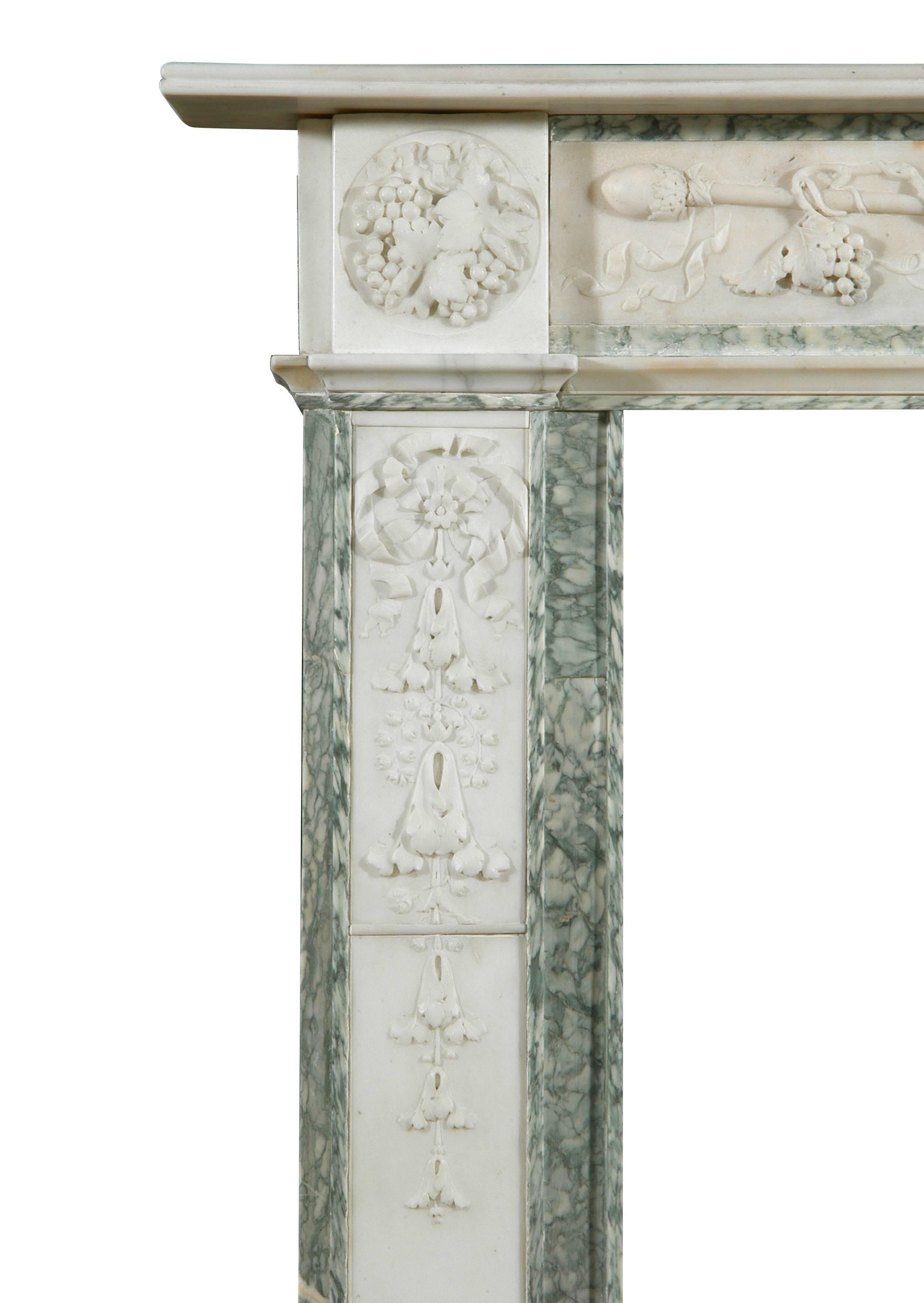 Statuary Marble 19th Century English Statuary and Vert d'Estours Marble Fireplace