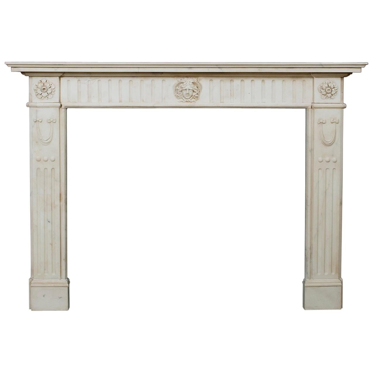 19th Century English Statuary Marble Fireplace Mantel For Sale