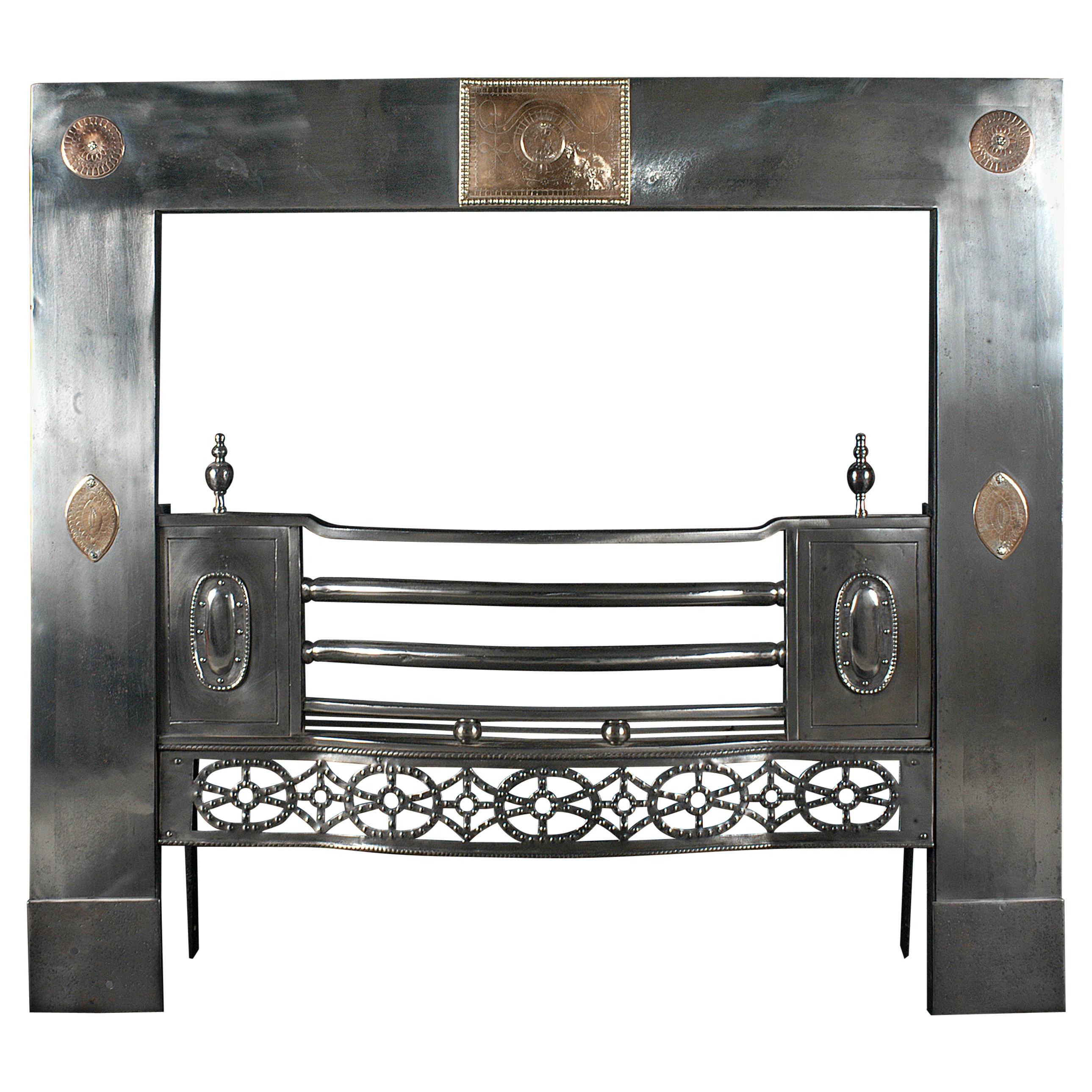 19th Century English Steel Register Grate with Gunmetal Detailing For Sale