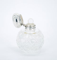 19th Century English Sterling Silver Cover Top/ Cut Glass Perfume Bottle