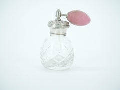 19th Century English Sterling Silver Covered Top / Cut Glass Perfume Bottle