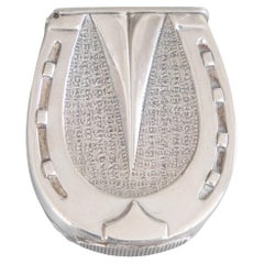 Boîte d'allumettes Vesta anglaise du 19ème siècle en argent sterling, fer à cheval équestre