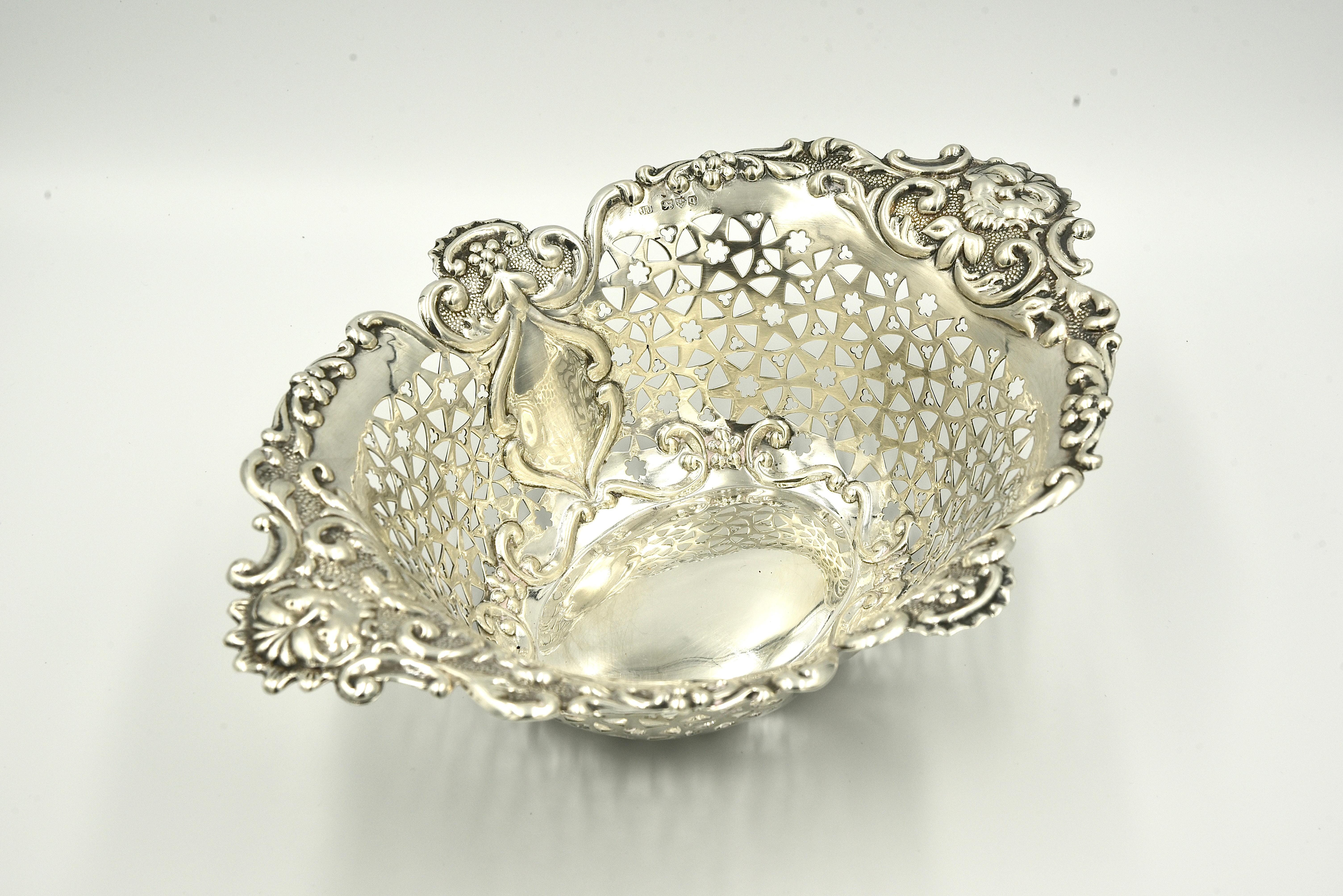 Rococo Revival 19th Century English Sterling silver fruit basket by James Charles Jay Chester  For Sale