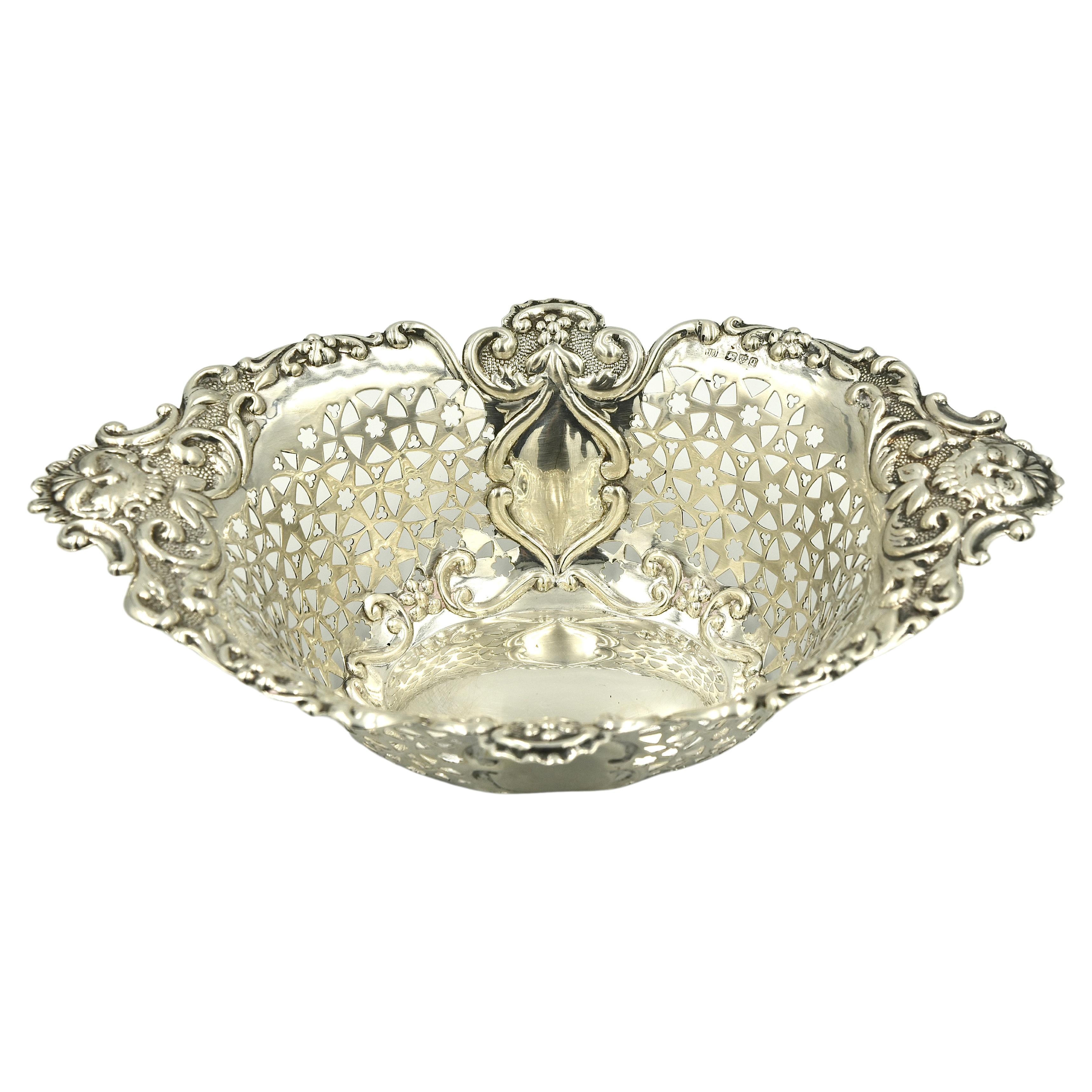 19th Century English Sterling silver fruit basket by James Charles Jay Chester  For Sale