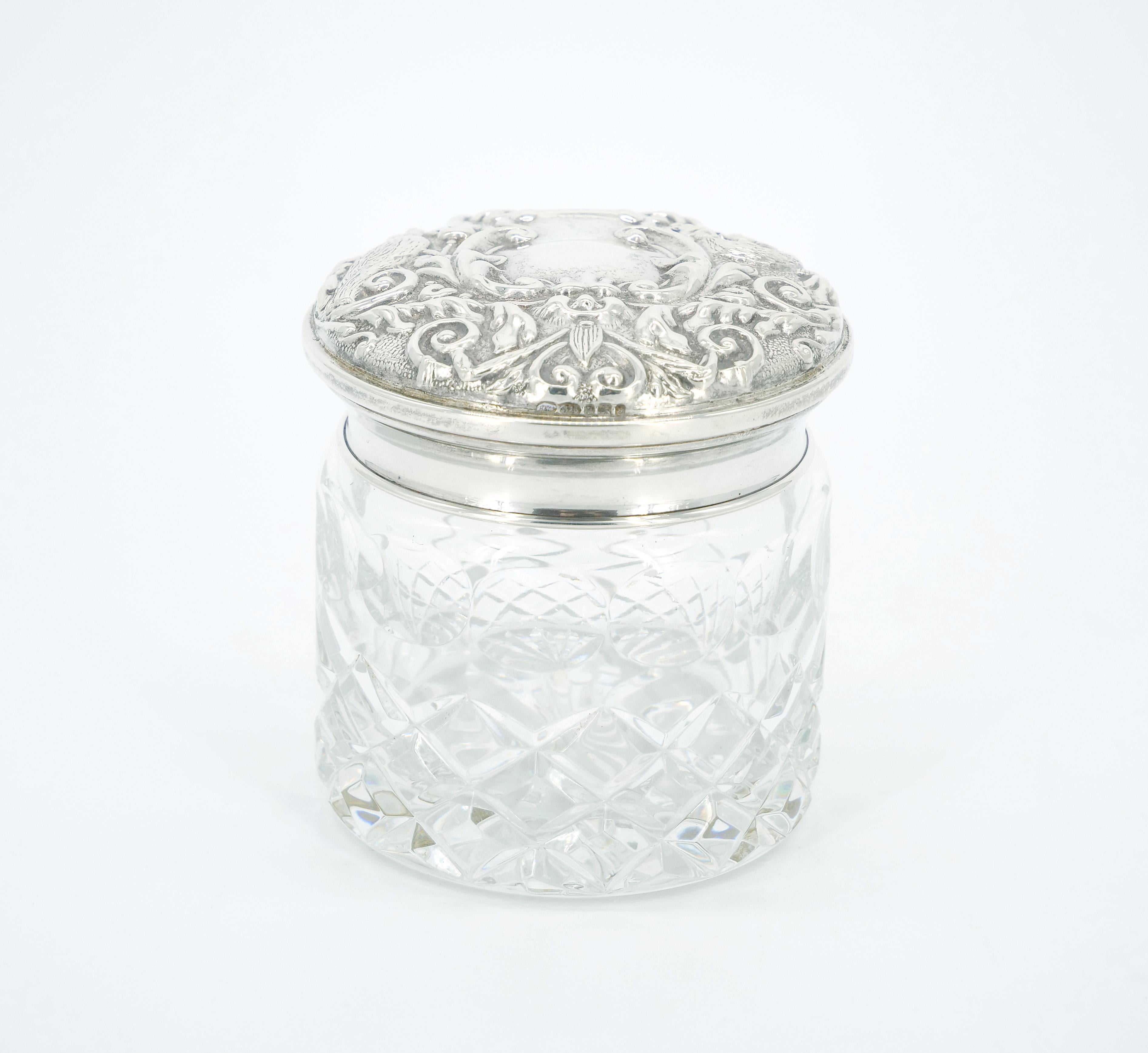 19th Century English Sterling Silver Lidded Top / Cut Glass Covered Piece For Sale 3