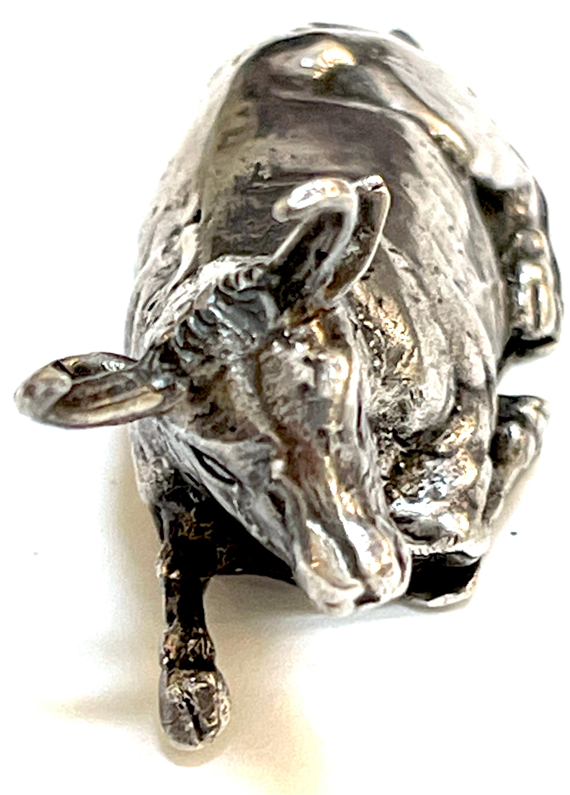 Cast 19th Century English Sterling Steer Snuff Box, London 1862  For Sale