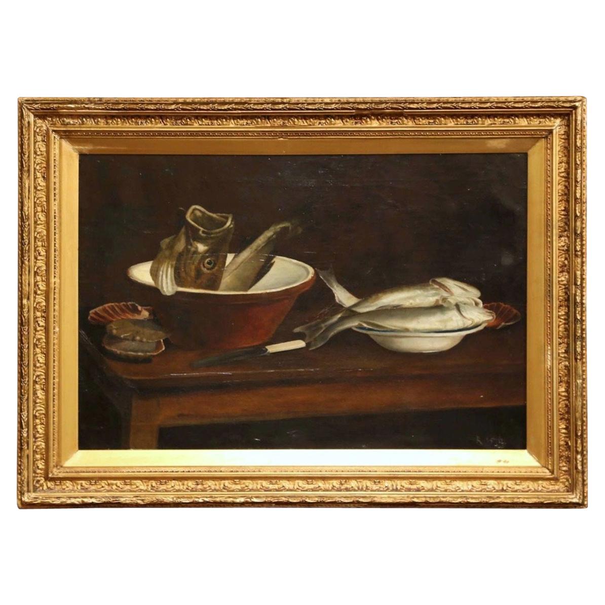 19th Century English Still Life Oil Painting in Gilt Frame Dated 1847