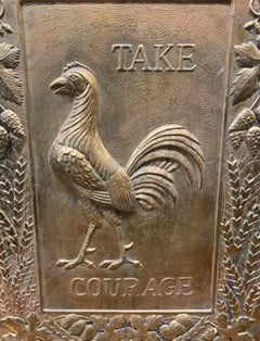 19th Century English "Take Courage" Pub Sign Brass Fireplace Heat Reflector