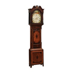 19th Century English Tallcase Clock in Oak & Mahogany with Inlay