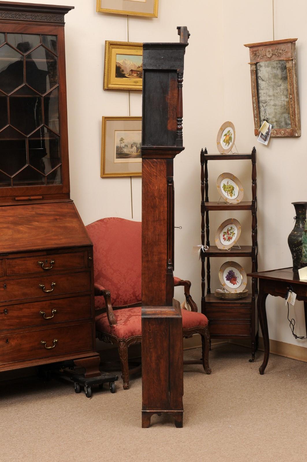  19th Century English Tallcase Clock in Oak & Mahogany with Inlay For Sale 3