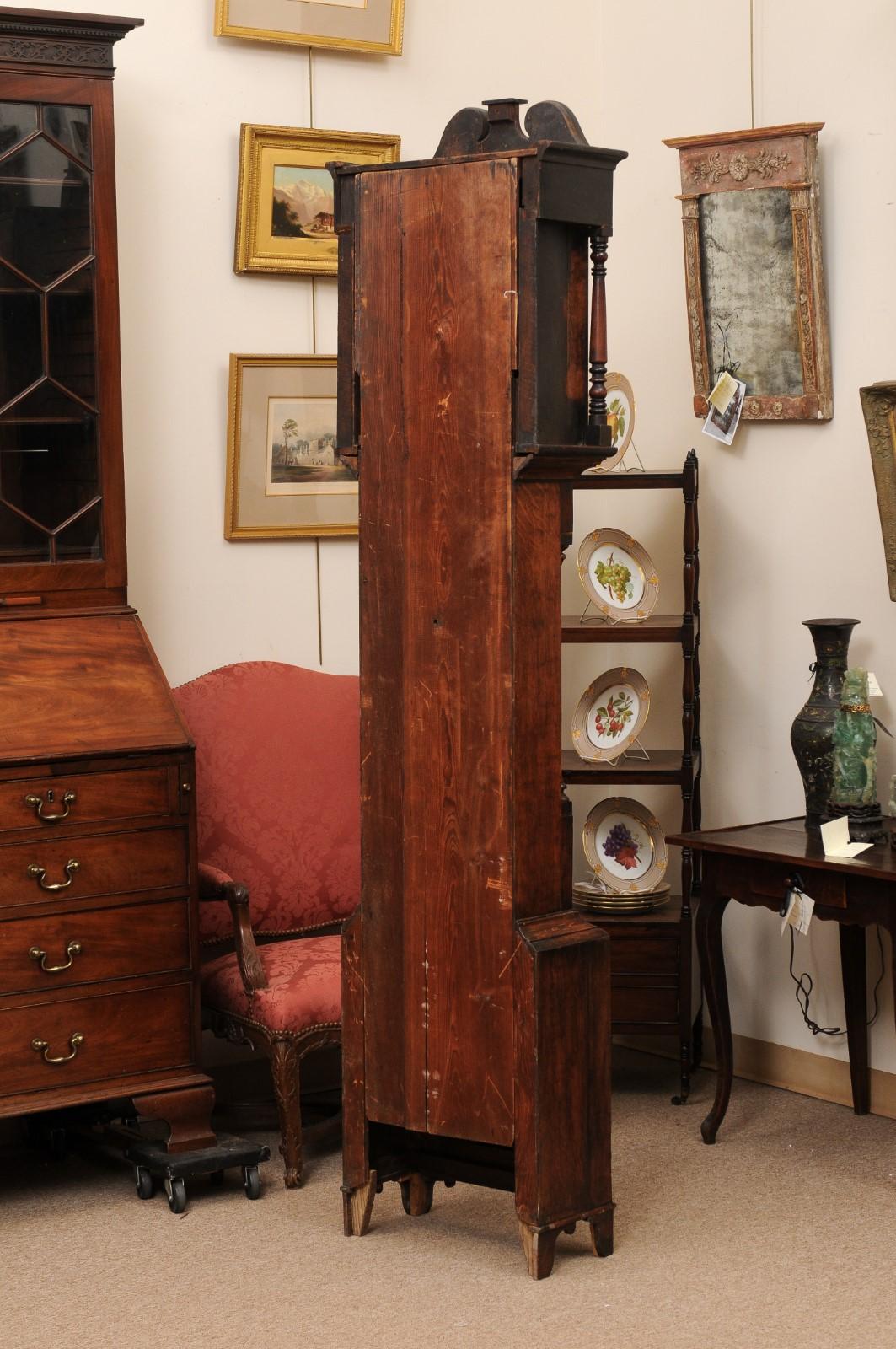 19th Century English Tallcase Clock in Oak & Mahogany with Inlay For Sale 4