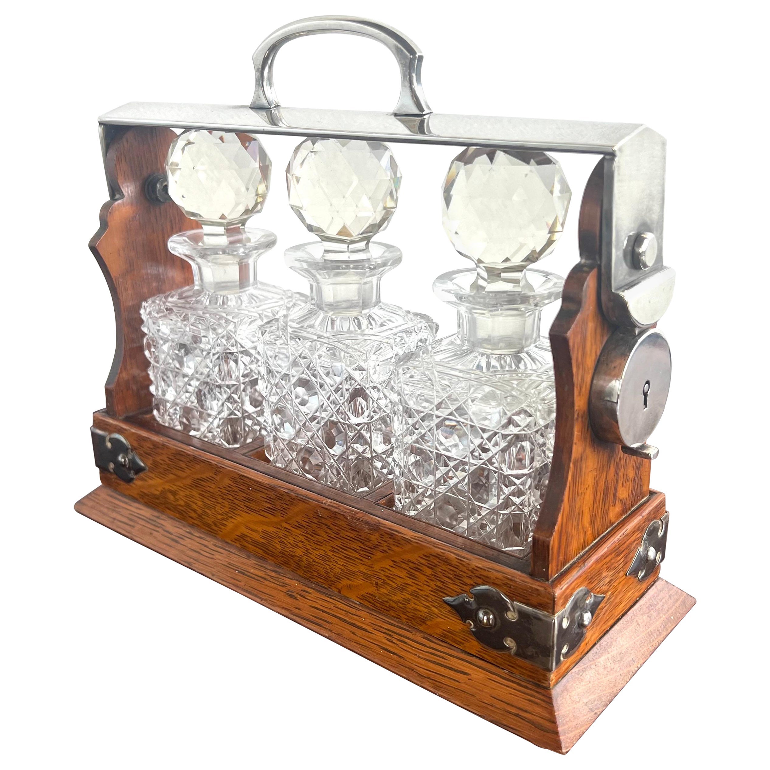 19th Century English Tantalus Set with Cut-Glass Decanters, 1880s