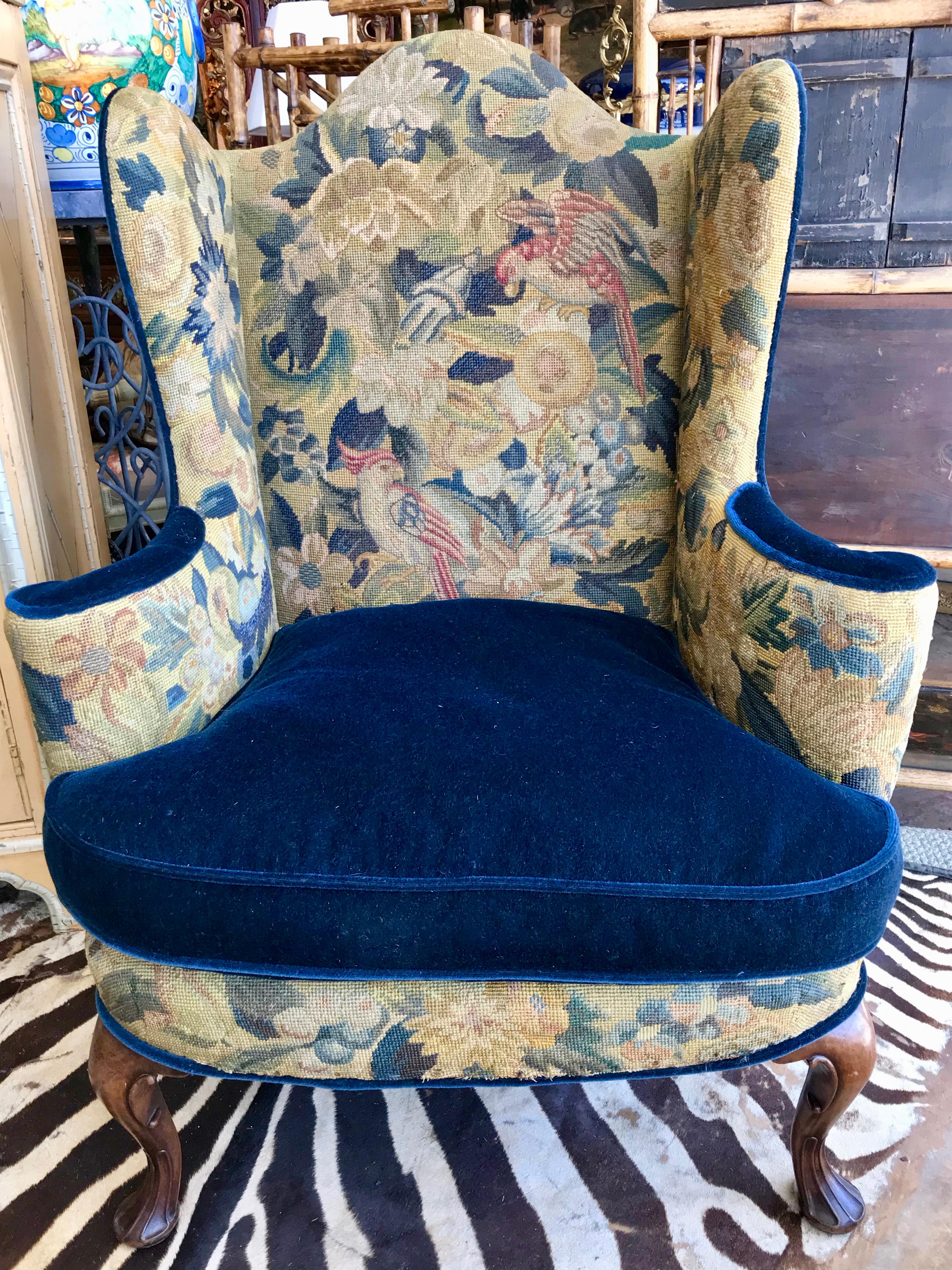19th Century English Tapestry Wing Chair In Good Condition In West Palm Beach, FL