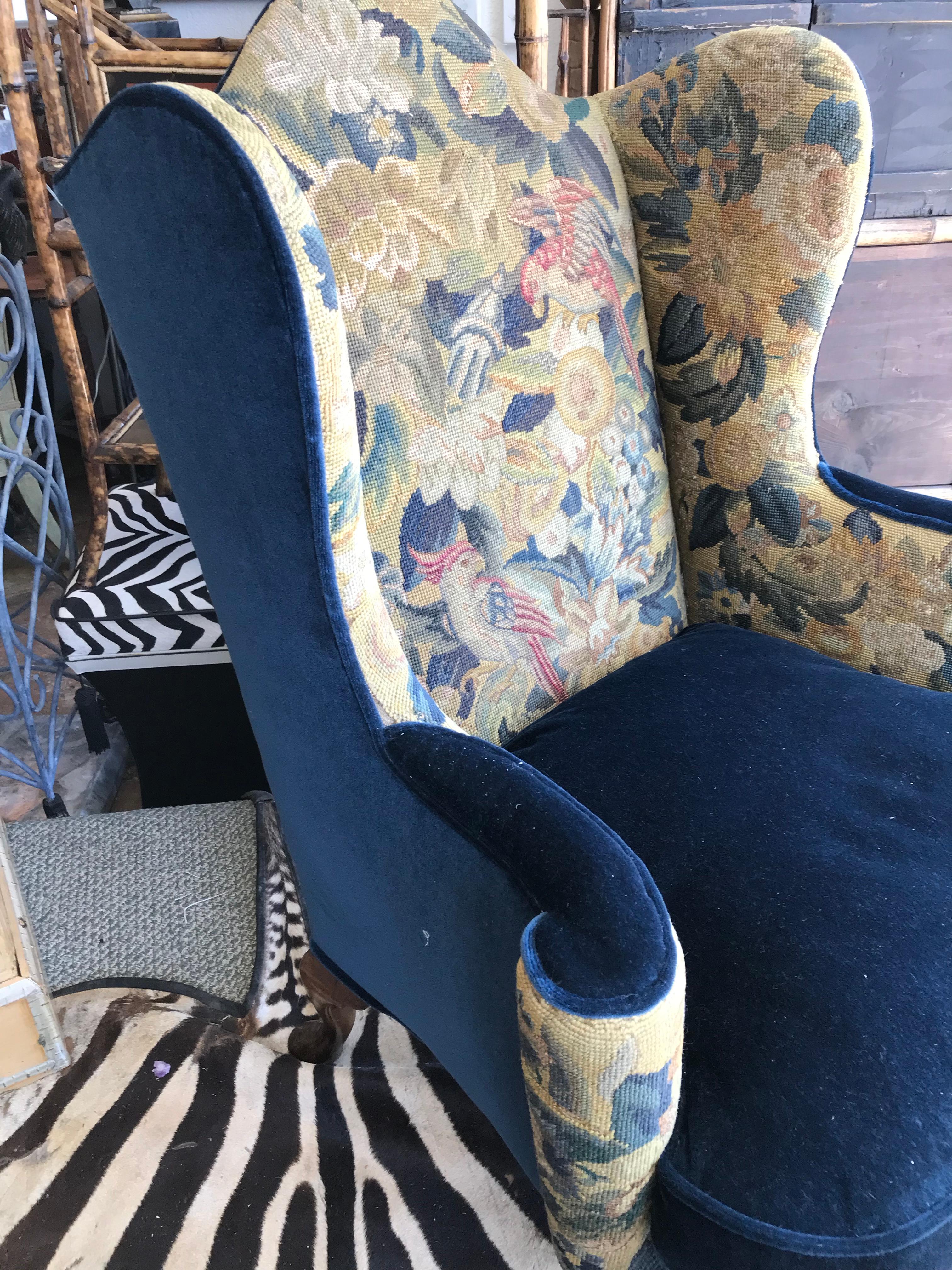 Textile 19th Century English Tapestry Wing Chair