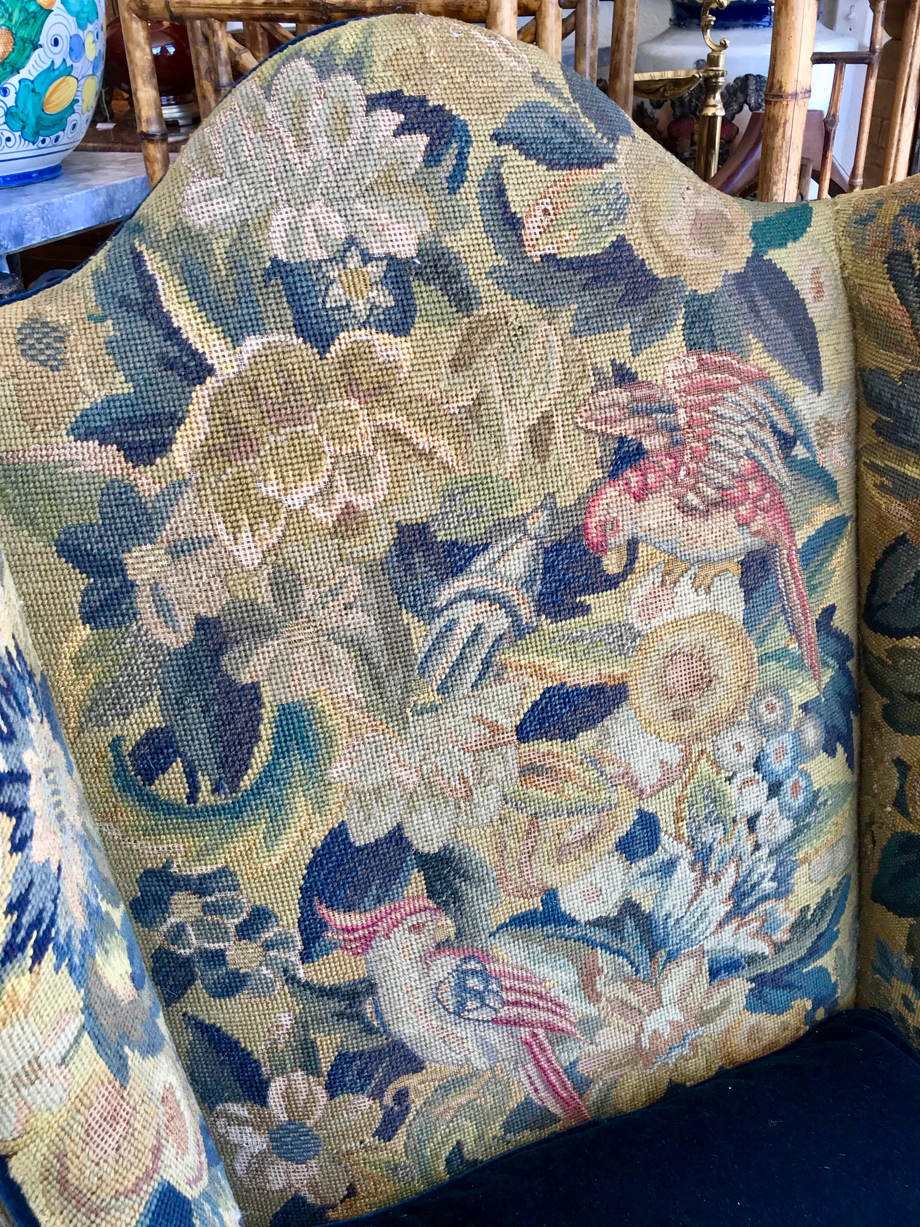 19th Century English Tapestry Wing Chair 1