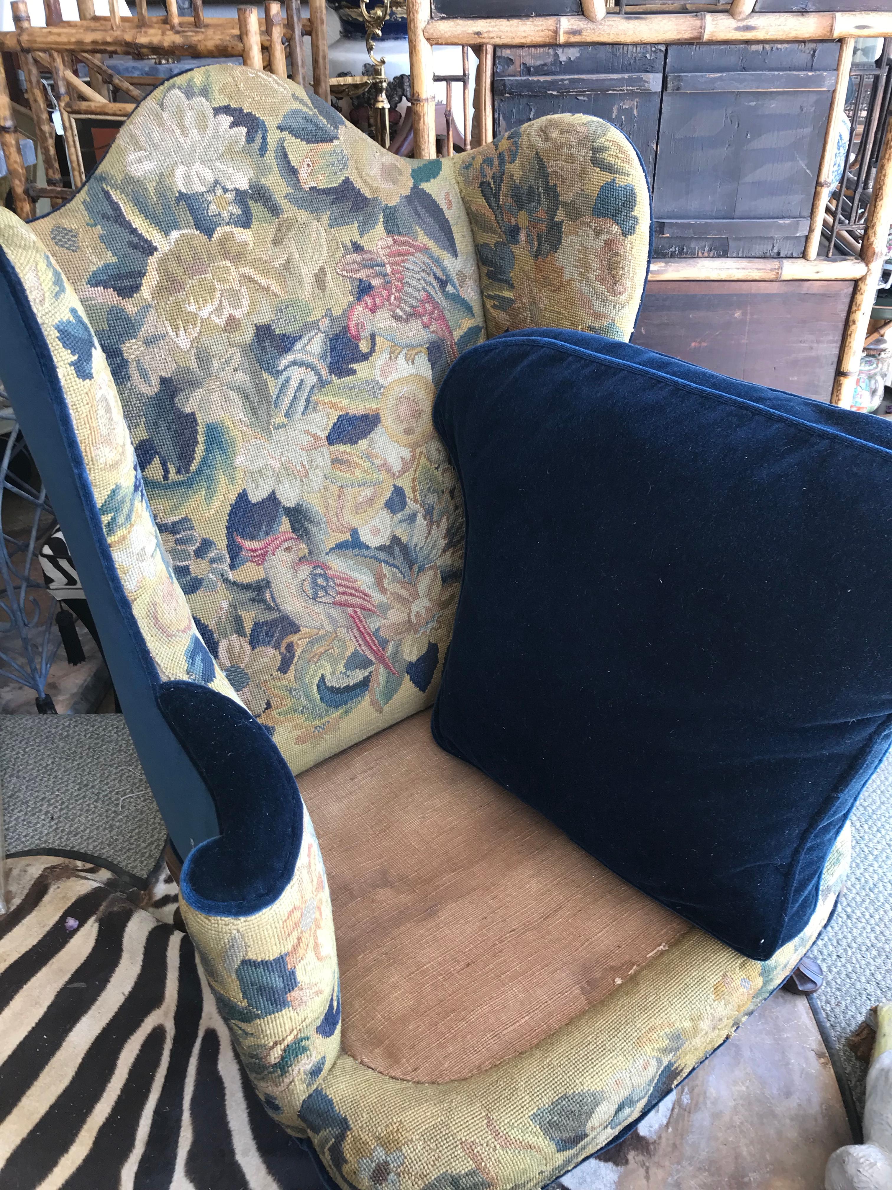19th Century English Tapestry Wing Chair 4