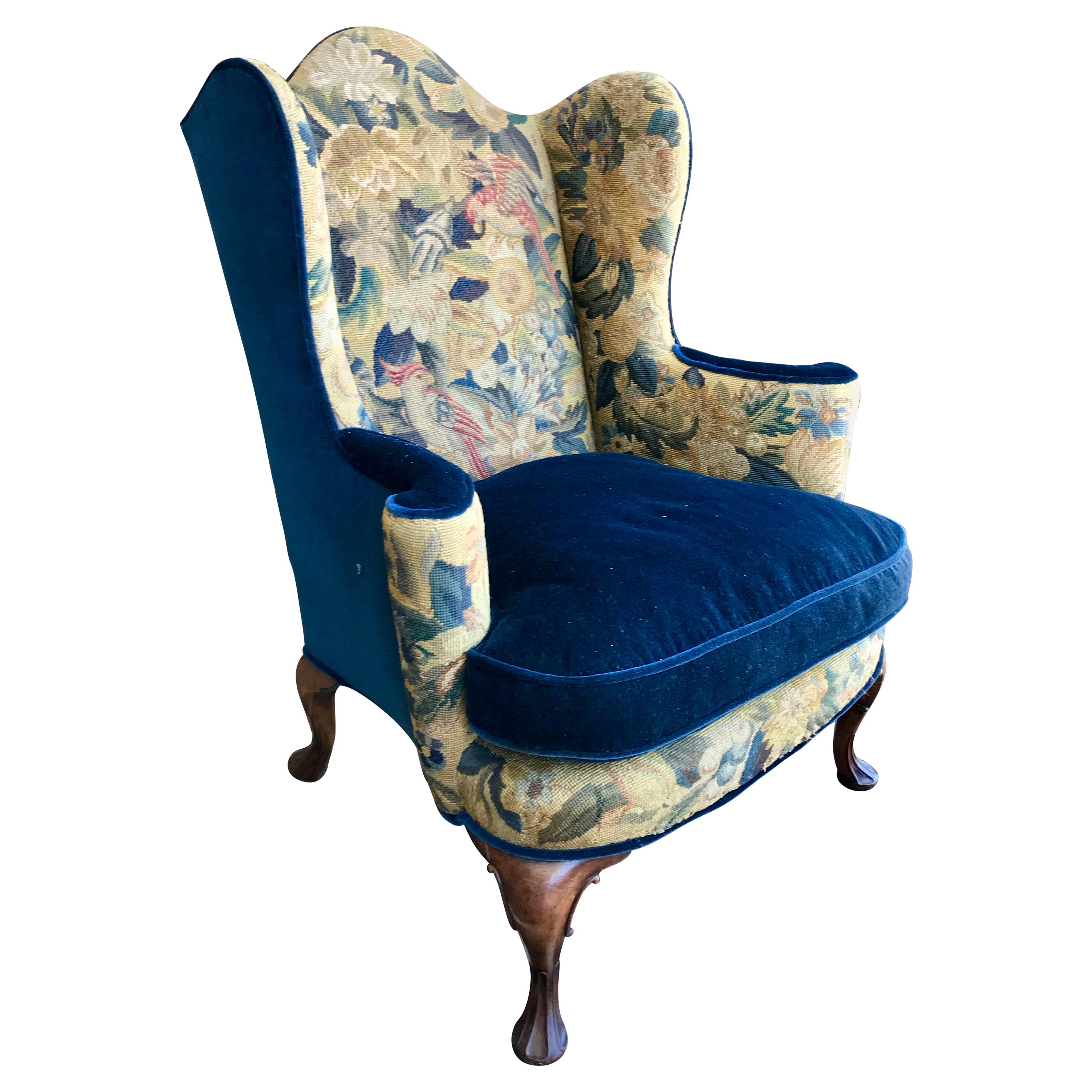 19th Century English Tapestry Wing Chair
