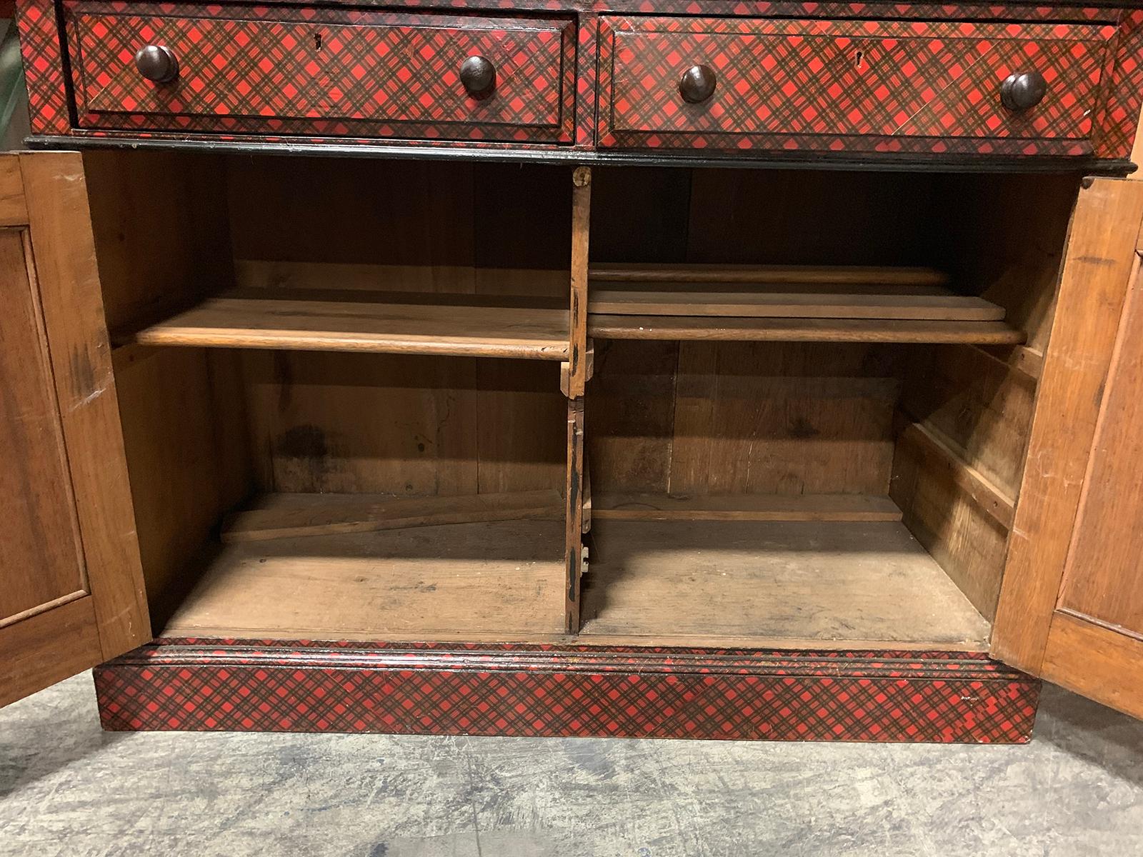 19th Century English Tartan Two-Door Cabinet, Two Drawers For Sale 3