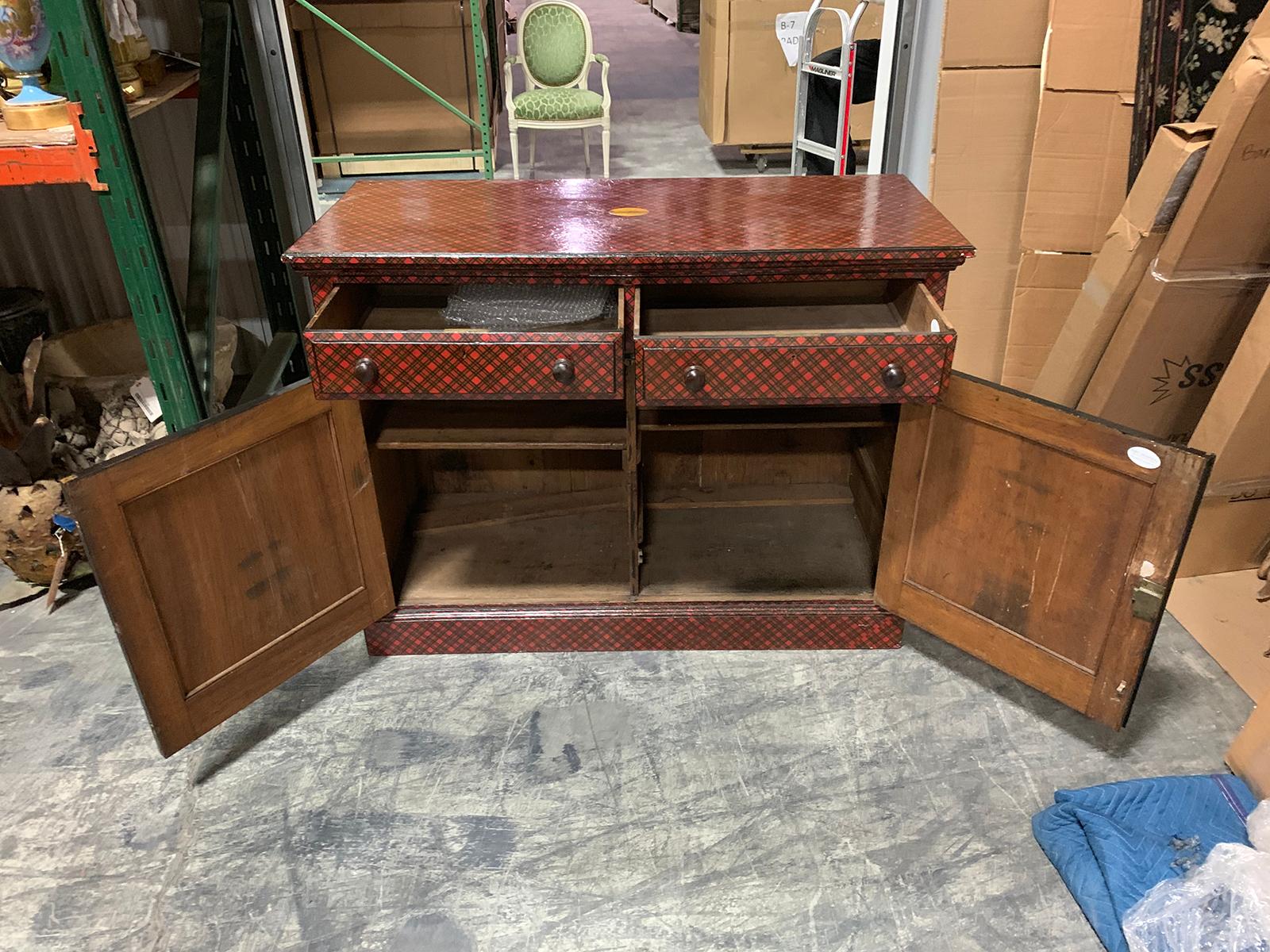 19th Century English Tartan Two-Door Cabinet, Two Drawers For Sale 13