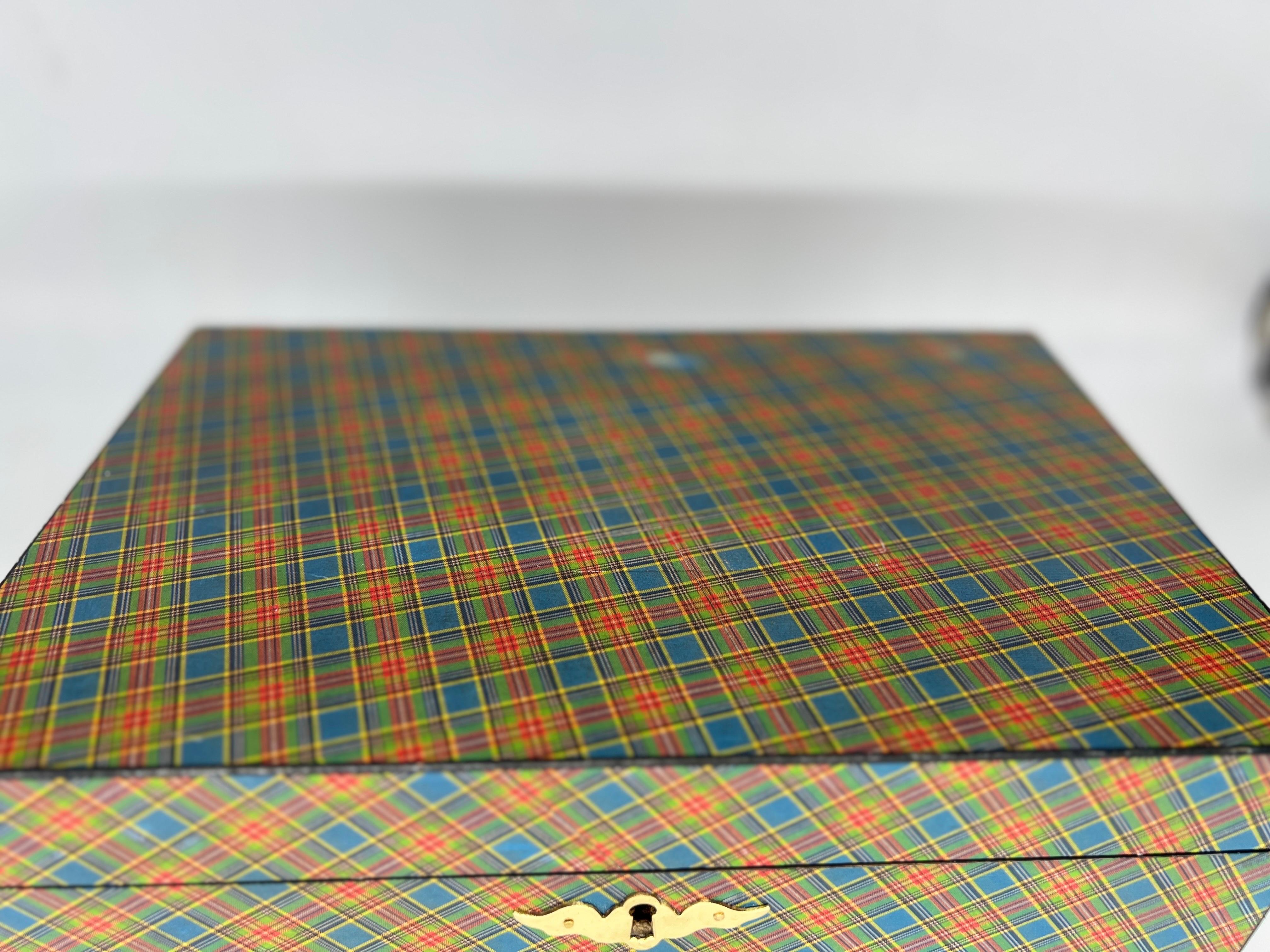 19th Century, English Tartan Wrapped Lap Desk w/ Embossed Leather  For Sale 3
