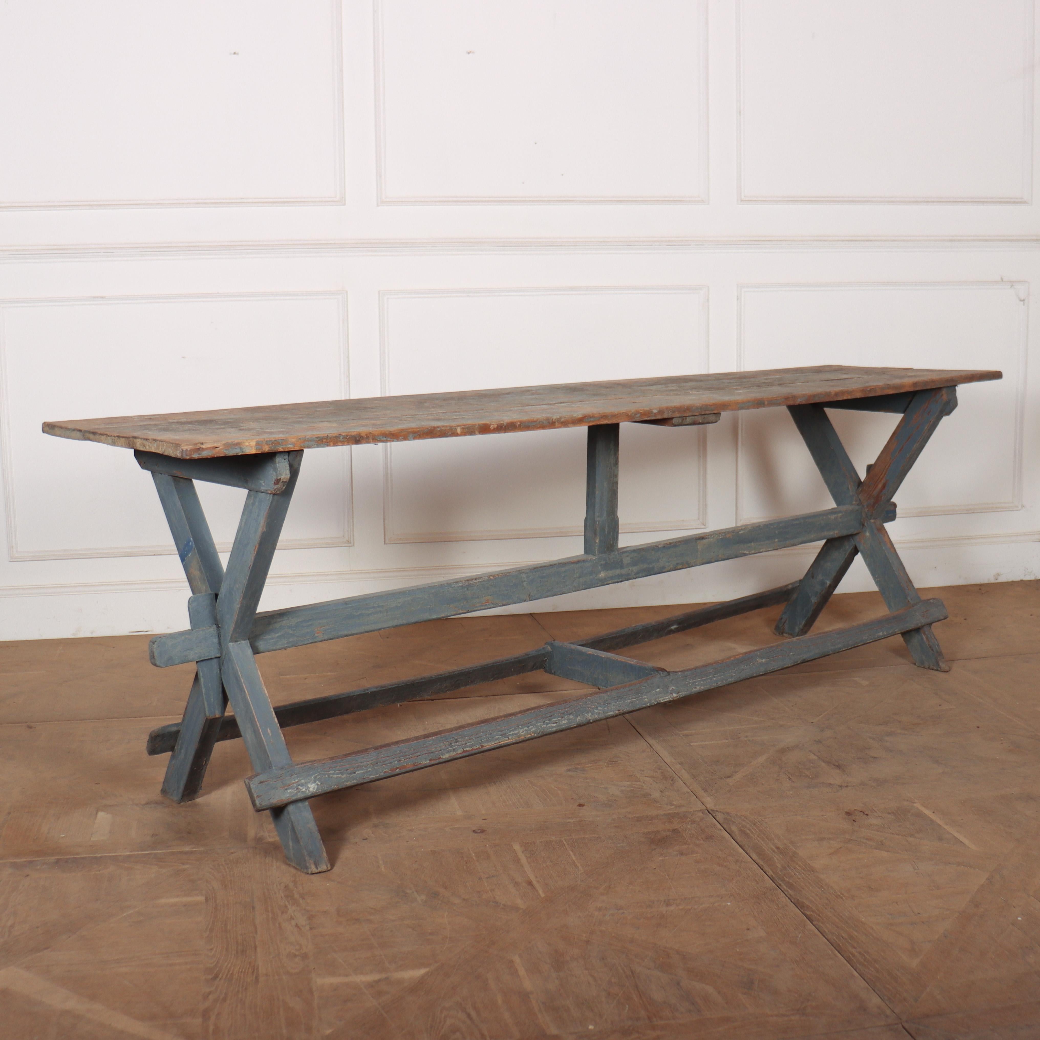 Wonderful English 19th C original painted Tavern table with a great worn finish. 1840

Reference: 8333

Dimensions
89.5 inches (227 cms) Wide
24 inches (61 cms) Deep
32 inches (81 cms) High