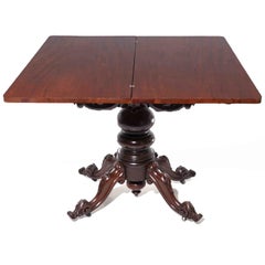19th Century English Tea Table Victorian Mahogany Fold Over Console Game Table