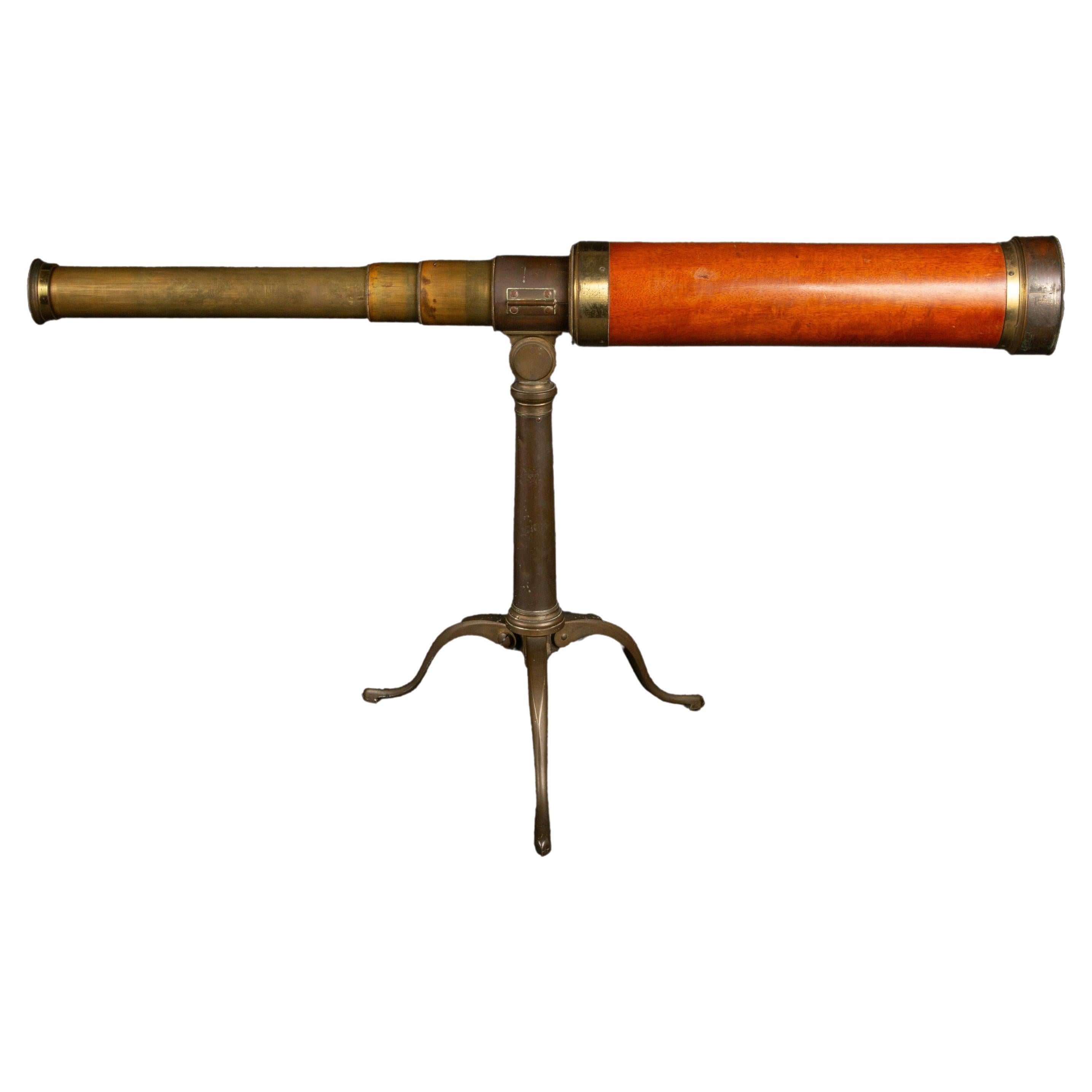 19th Century English Telescope with Wooden Barrel