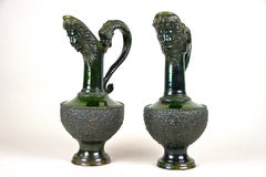 19th Century English Terracotta Pitcher Vases with Lion Heads, England, ca. 1880