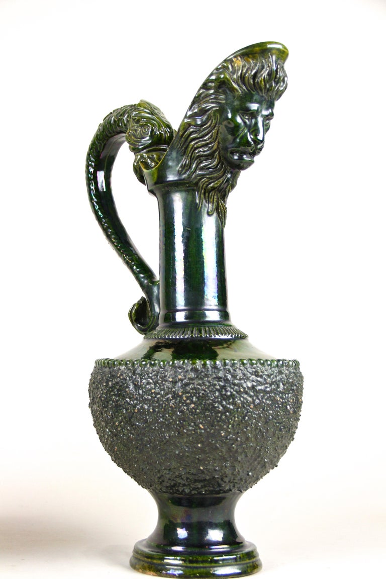 19th Century English Terracotta Pitcher Vases with Lion Heads, England