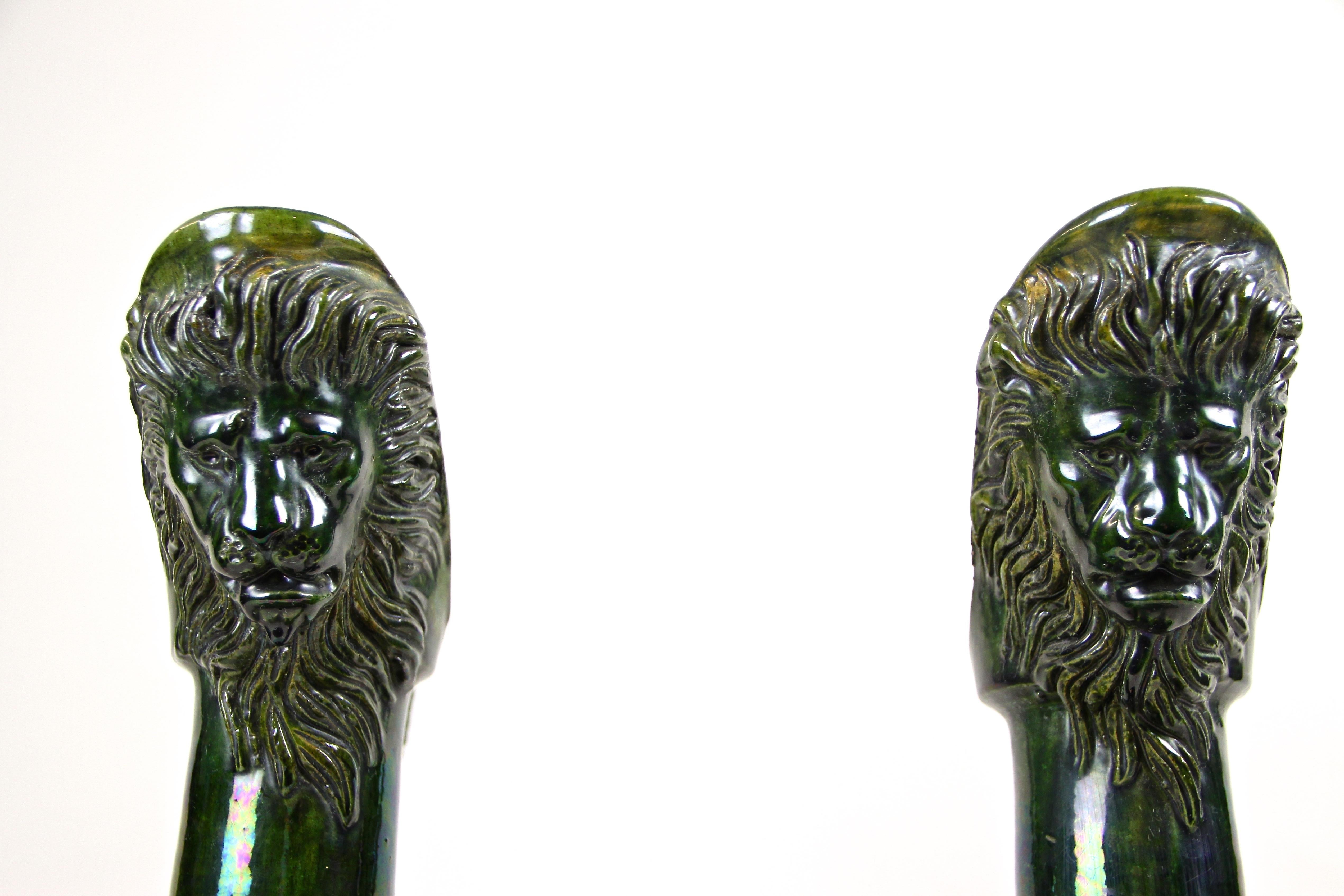 19th Century English Terracotta Pitcher Vases with Lion Heads, England, ca. 1880 3