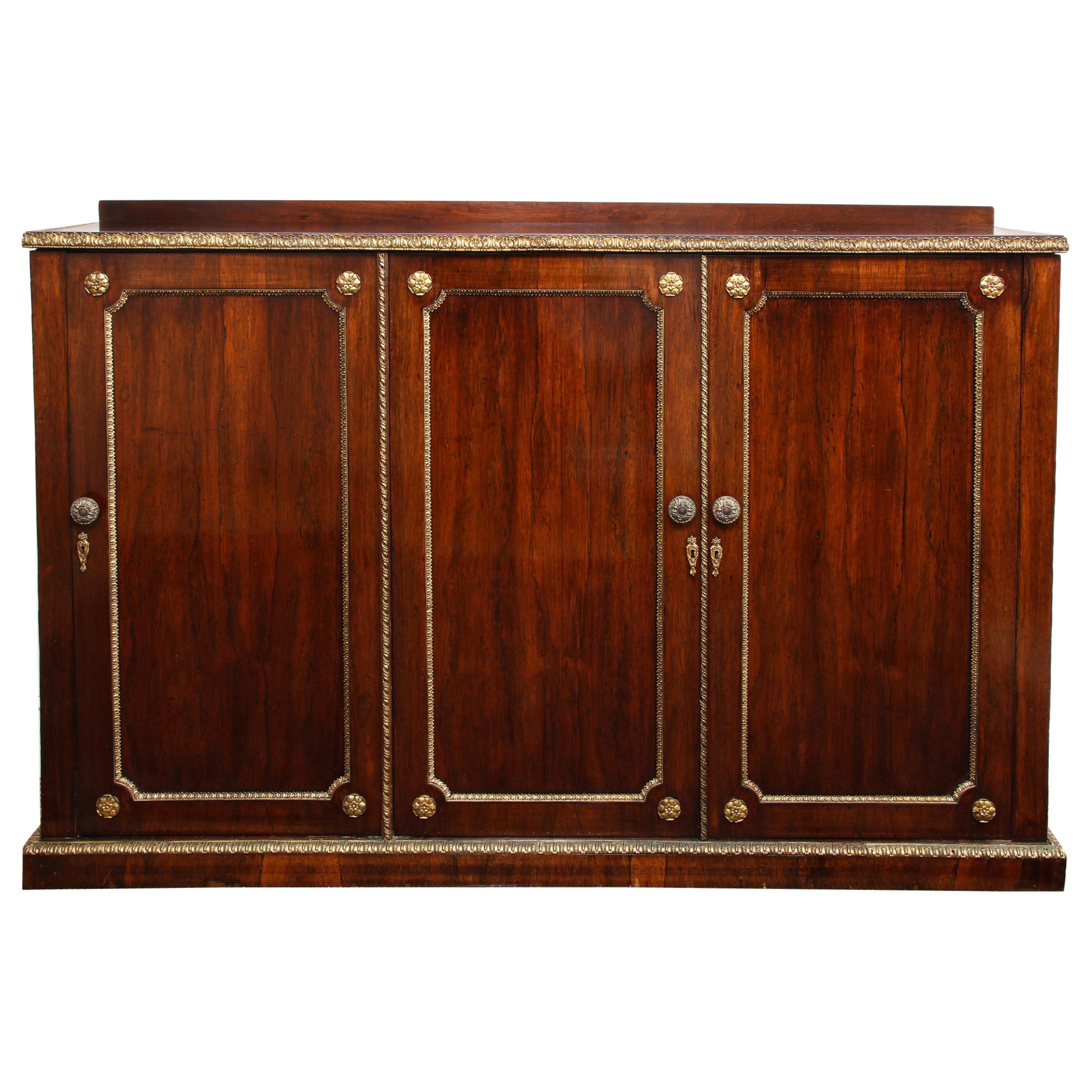 19th Century English Three Door Cabinet With Brass Mounts