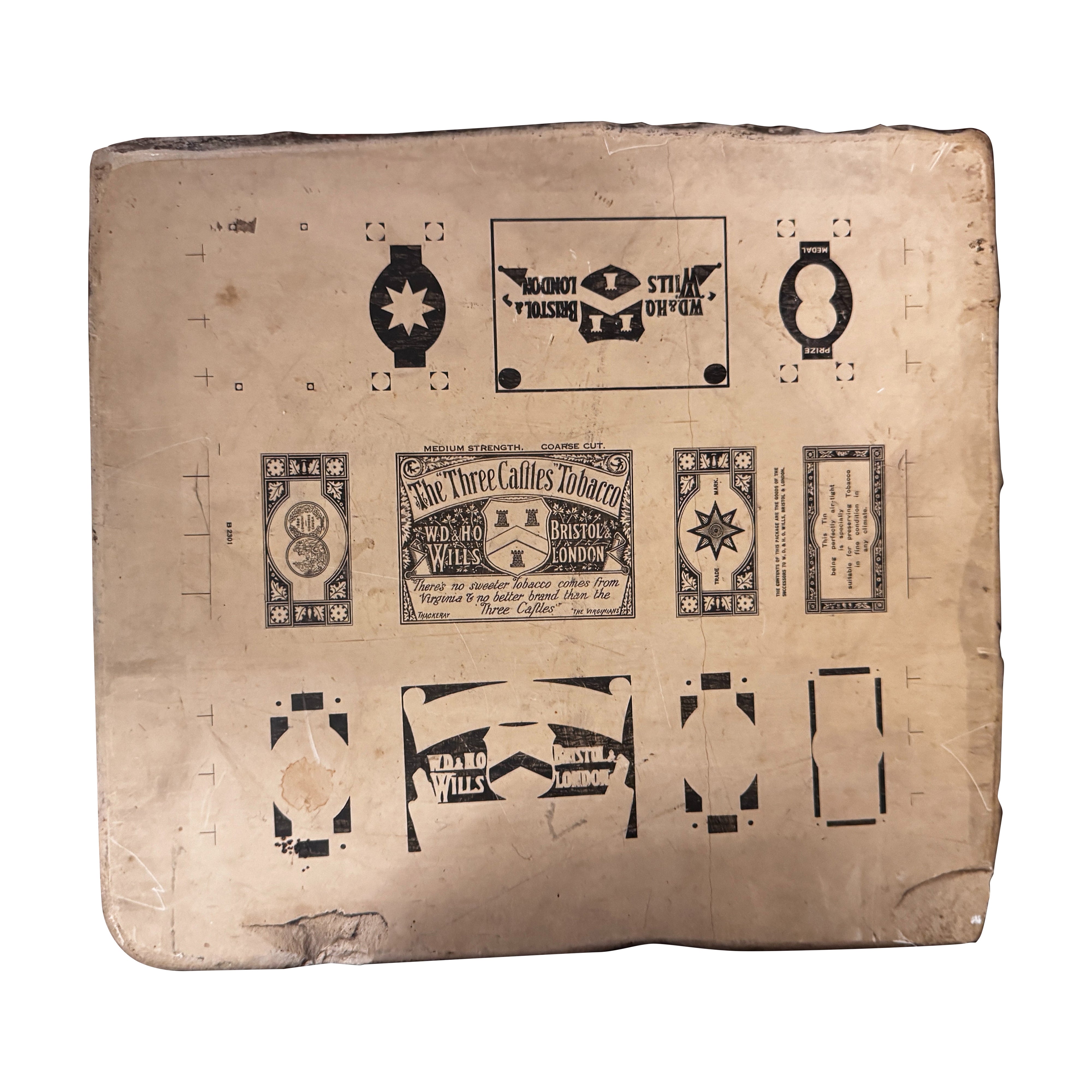 Pietra litografica per tabacco inglese del XIX secolo di W. D. A. 
H. O. Tabacco Wills in vendita