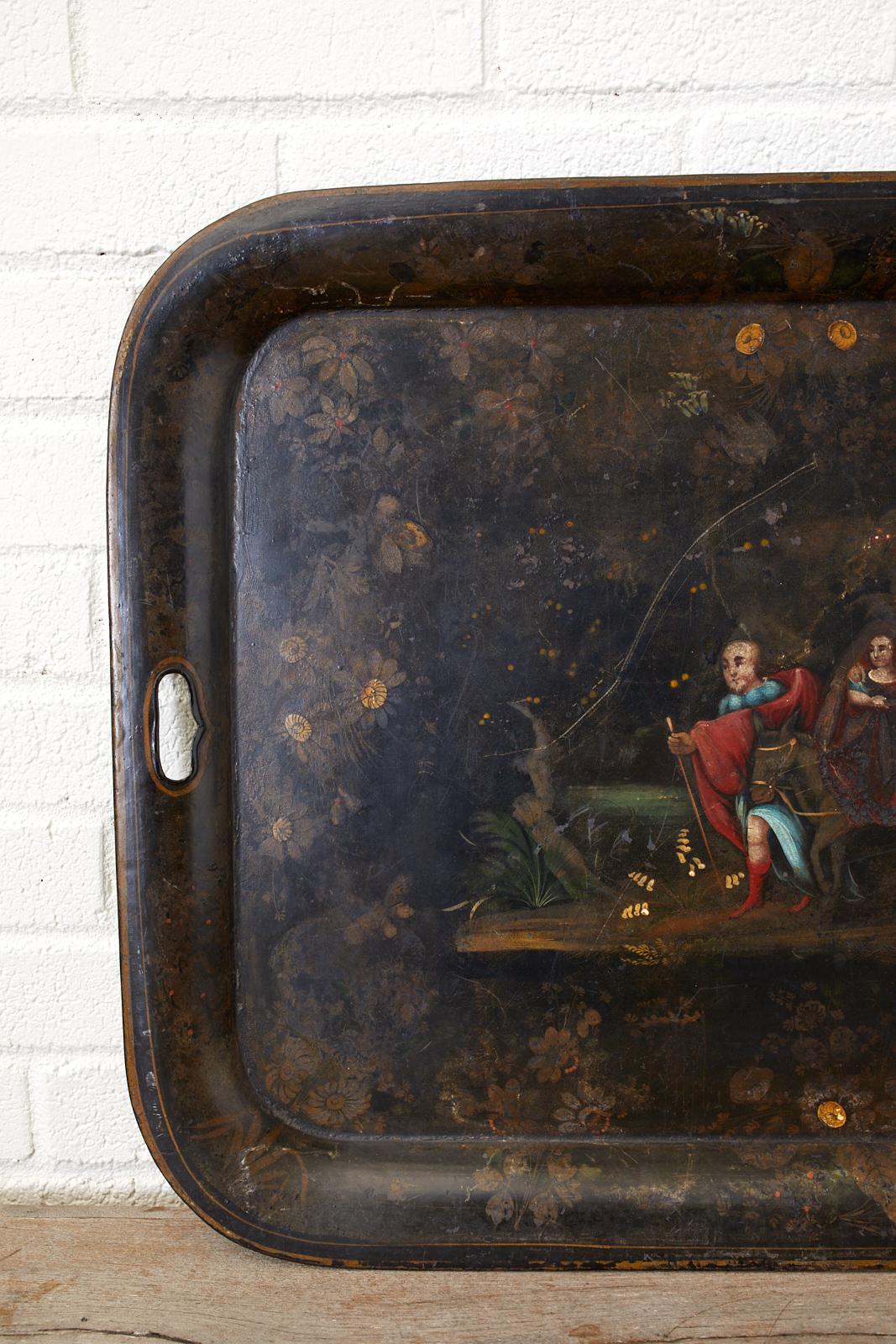 19th Century English Tole Lacquer Renaissance Revival Tray For Sale 3
