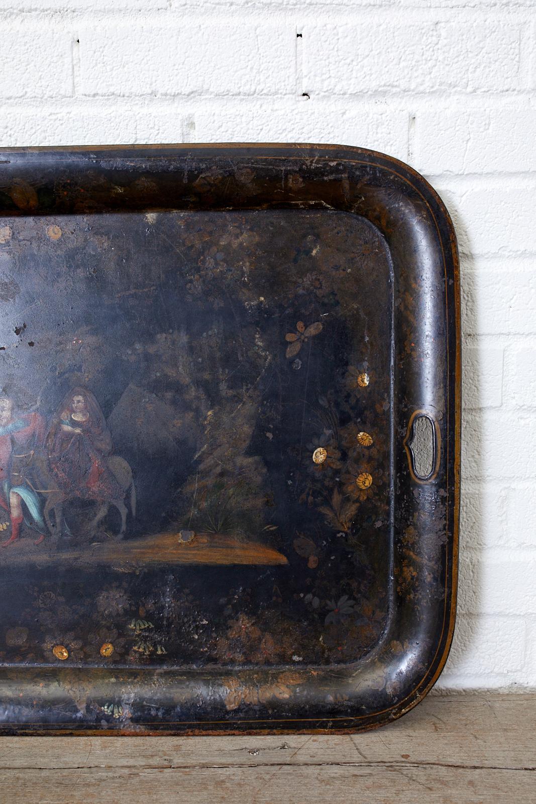 19th Century English Tole Lacquer Renaissance Revival Tray For Sale 4
