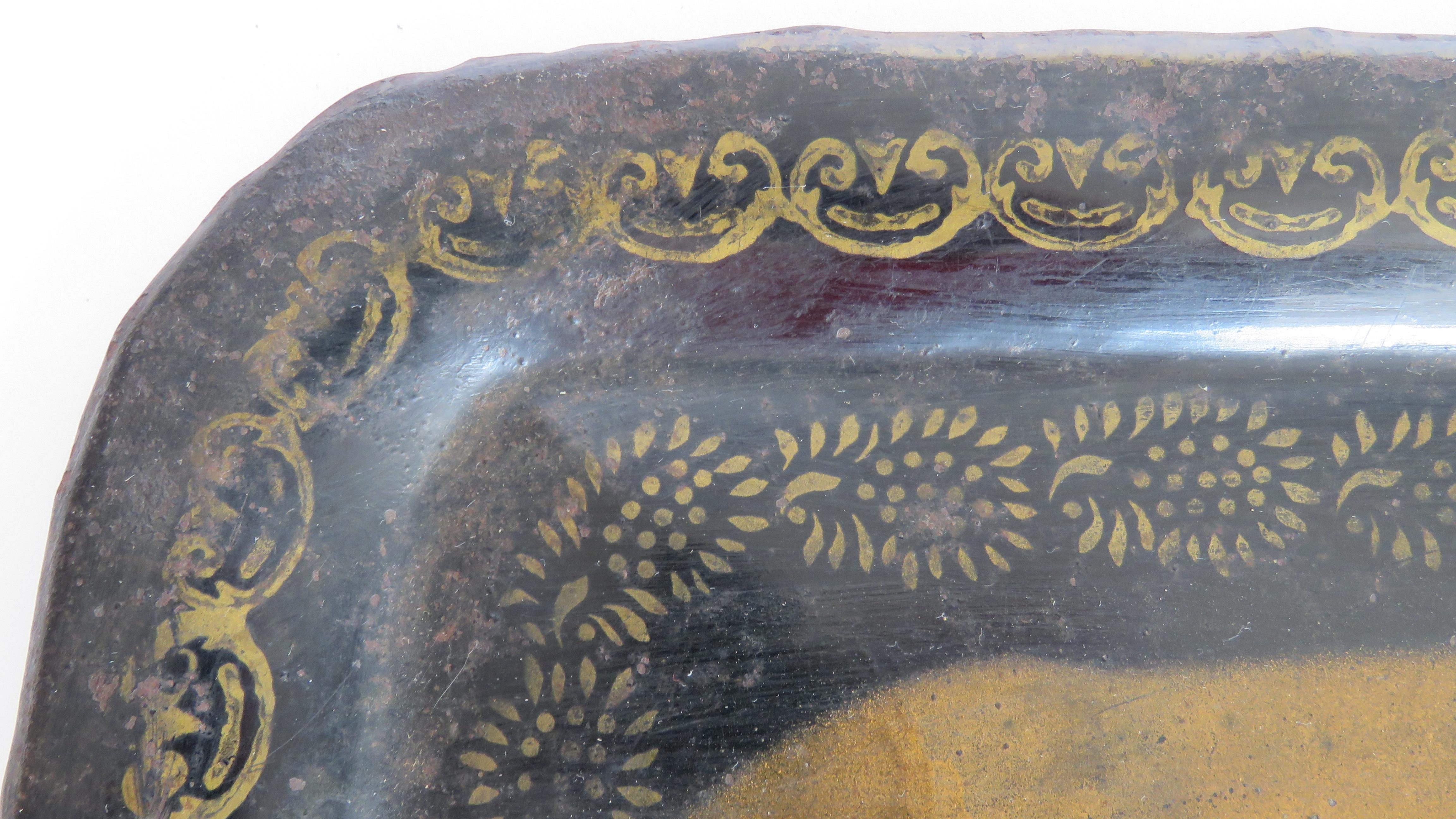Hand-Painted 19th Century English Tole Serving Tray For Sale