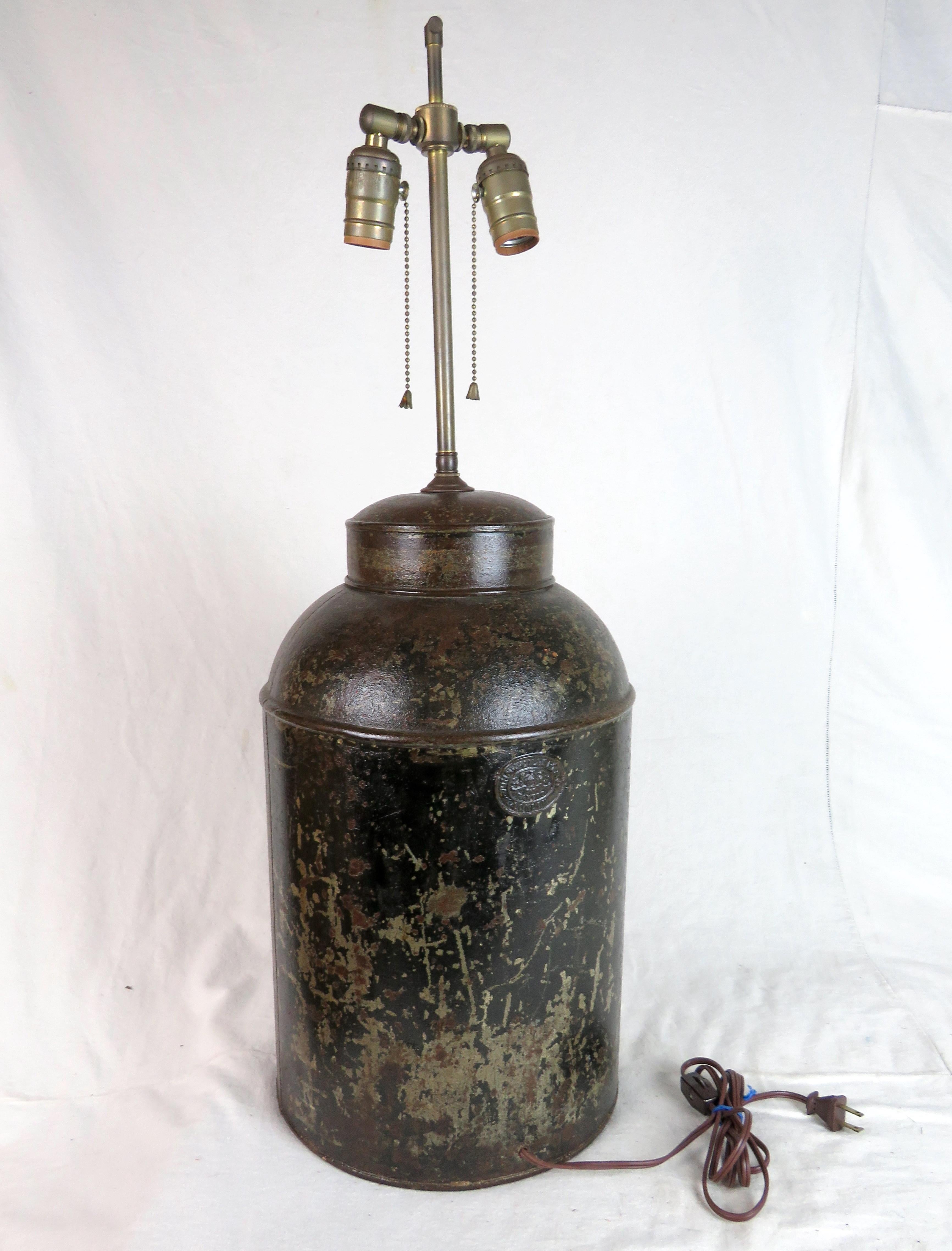 Mid-19th Century 19th Century English Tole Store Tea Caddy Converted to Lamp