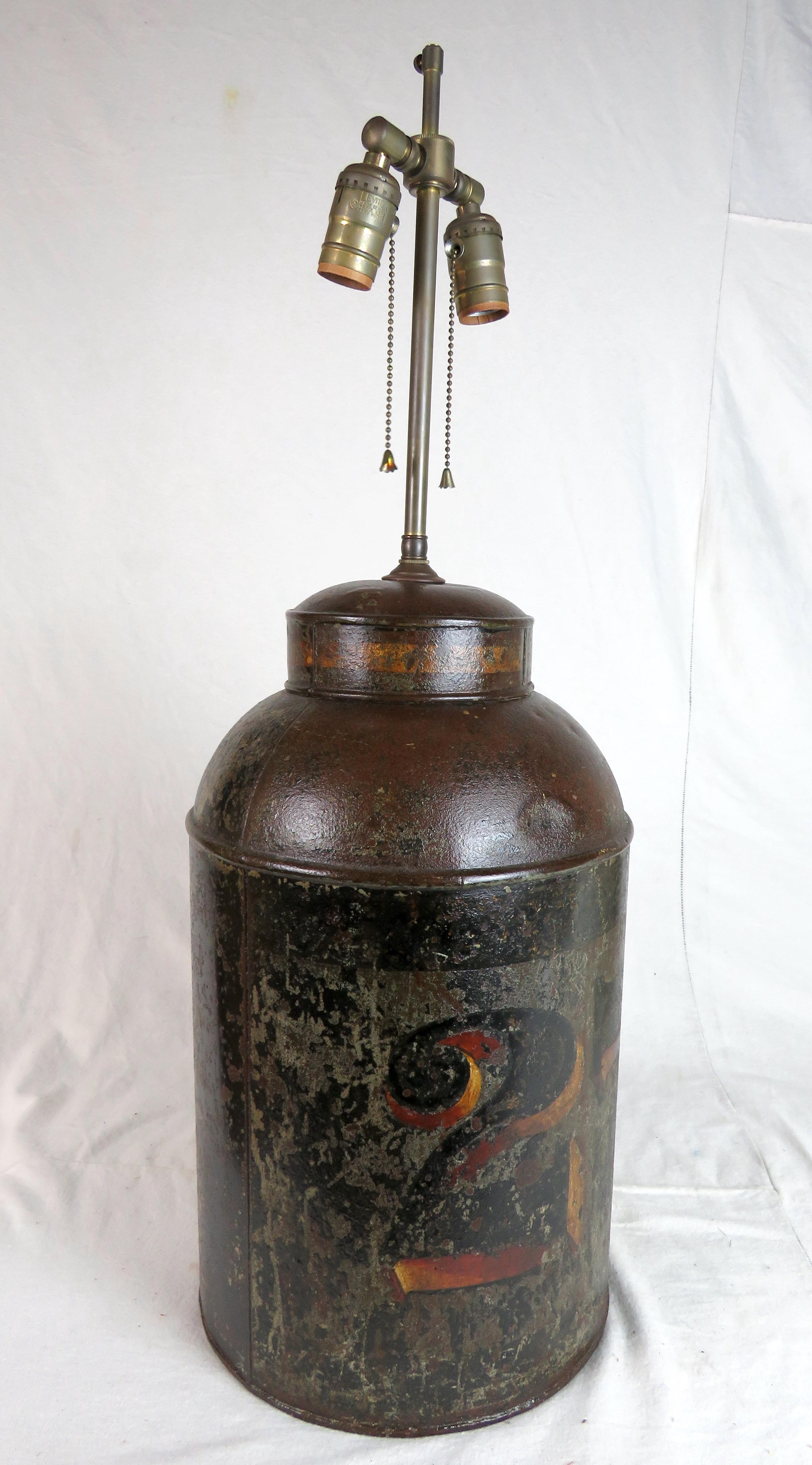 19th Century English Tole Store Tea Caddy Converted to Lamp 1