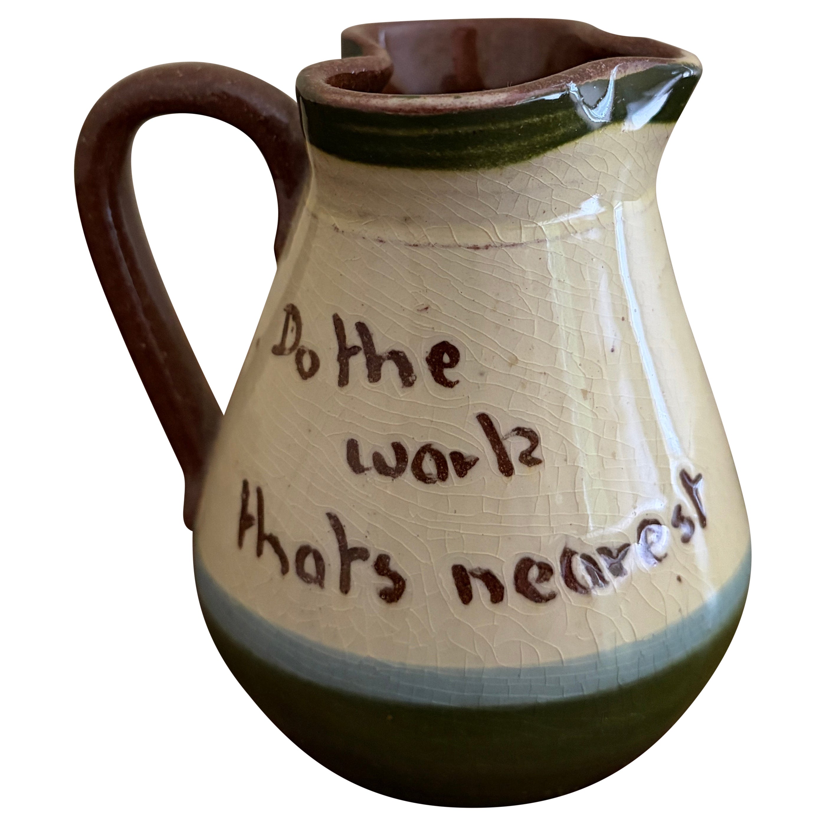 19th Century English Torquay Earthenware Motto Pitcher, Devon Pottery with Boat