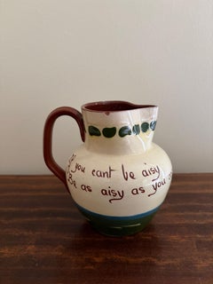 19th Century English Torquay Earthenware Motto Pitcher, Devon Pottery with Boats