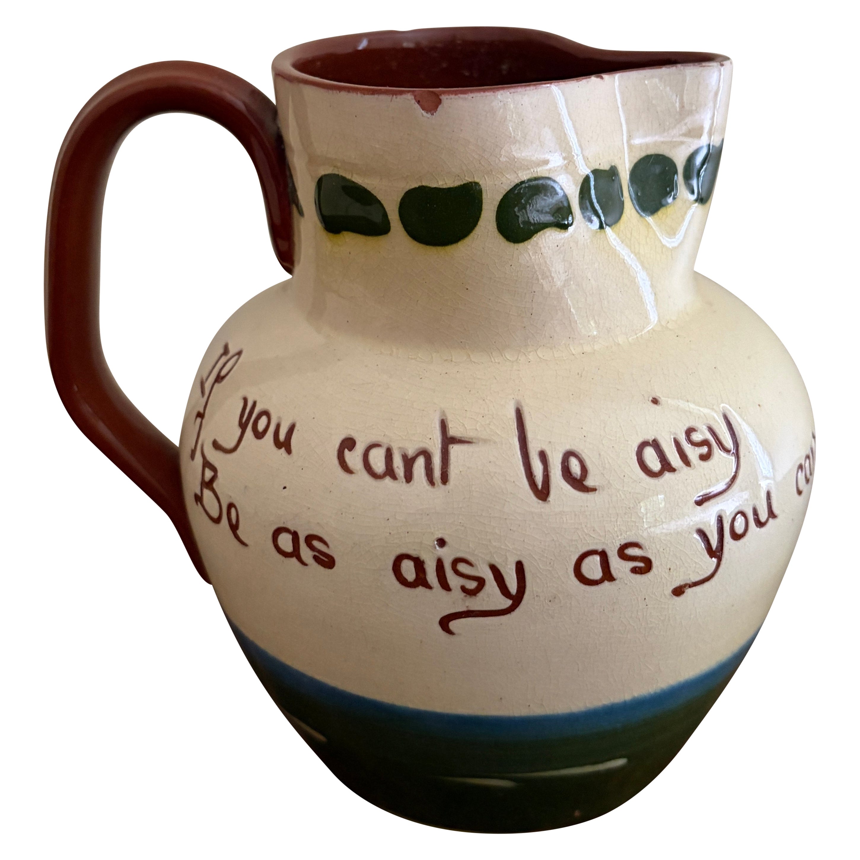 19th Century English Torquay Earthenware Motto Pitcher, Devon Pottery with Boats For Sale