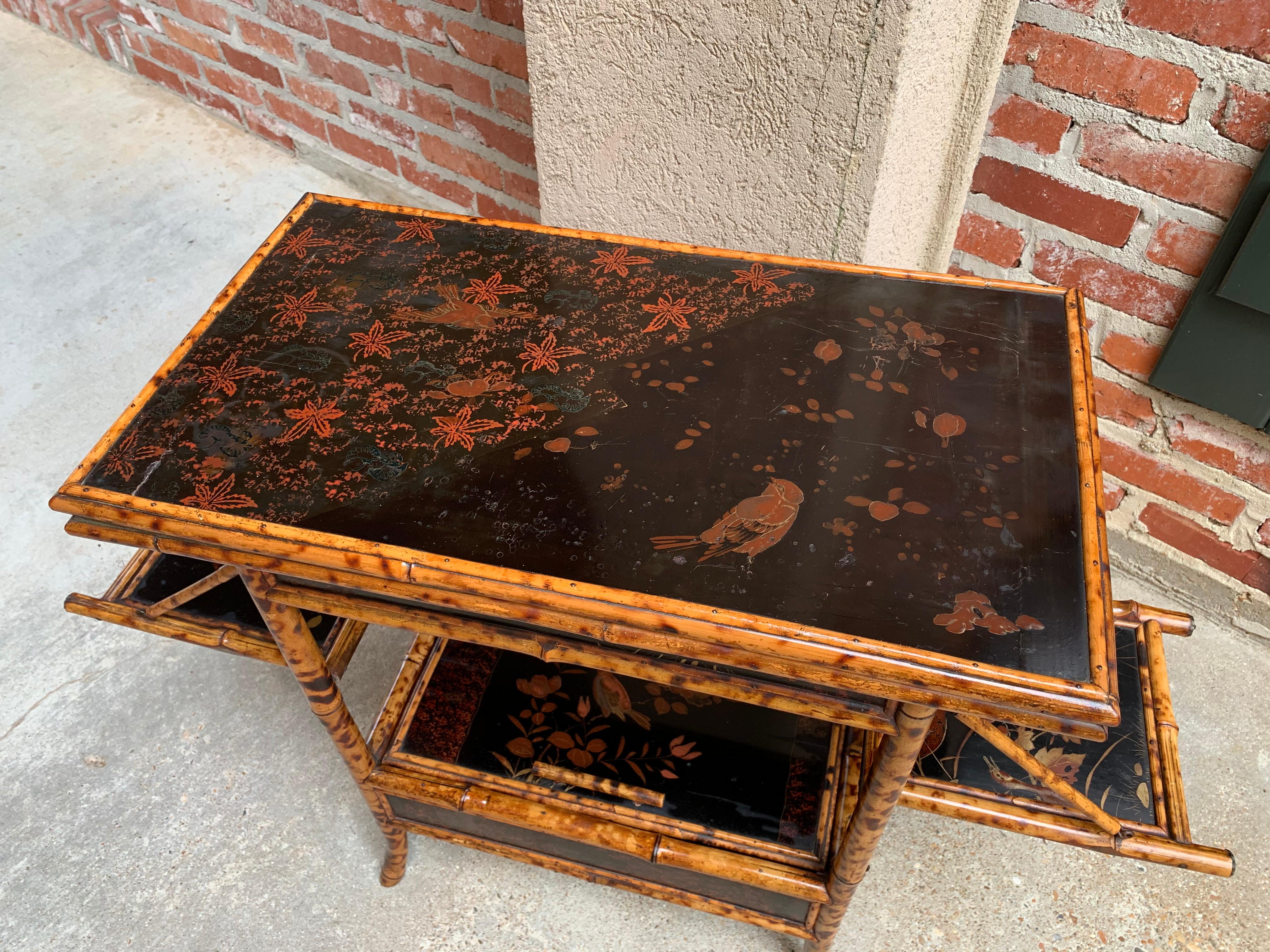 19th Century English Tortoise Bamboo Lacquer Game Table Side Sofa Table, Japan 5