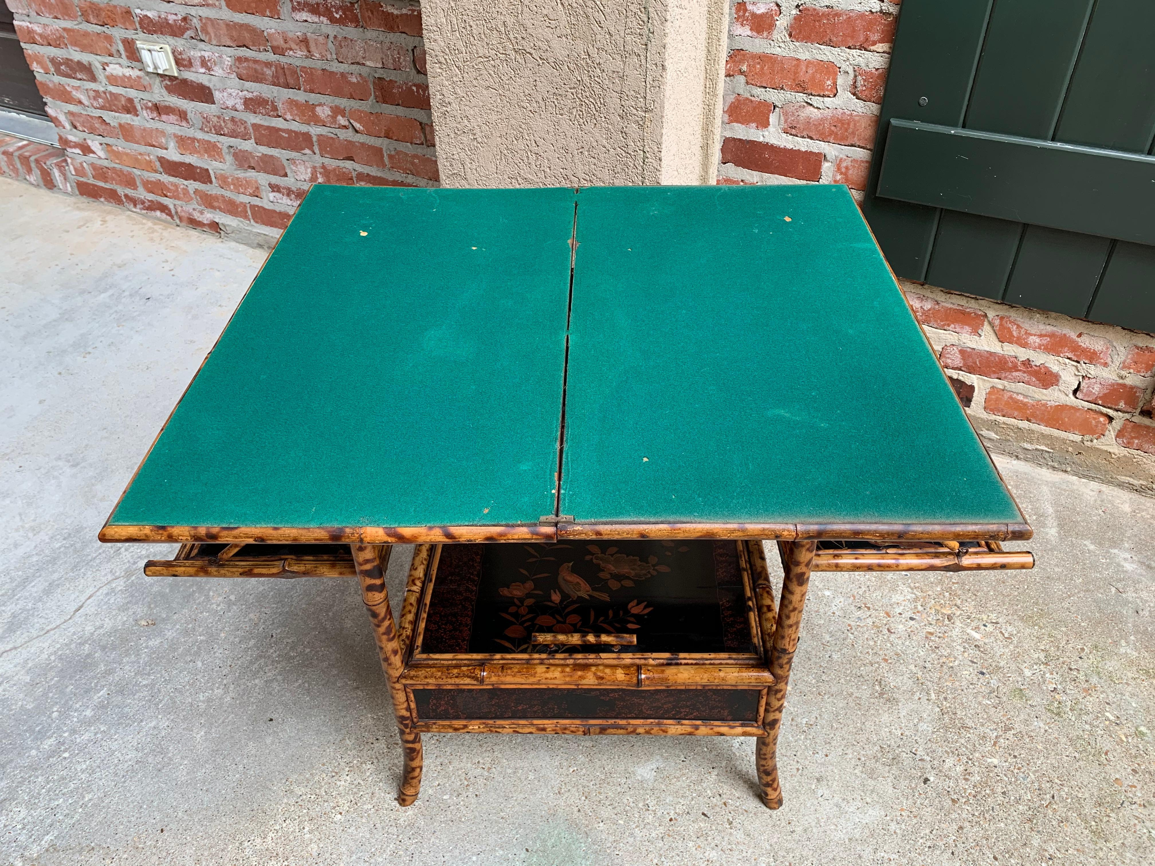 19th Century English Tortoise Bamboo Lacquer Game Table Side Sofa Table, Japan 6