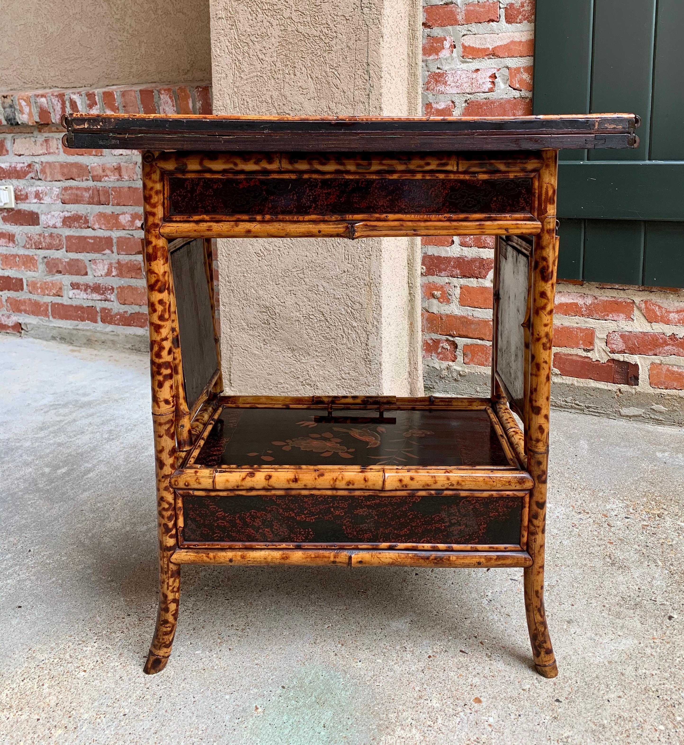 19th Century English Tortoise Bamboo Lacquer Game Table Side Sofa Table, Japan 8