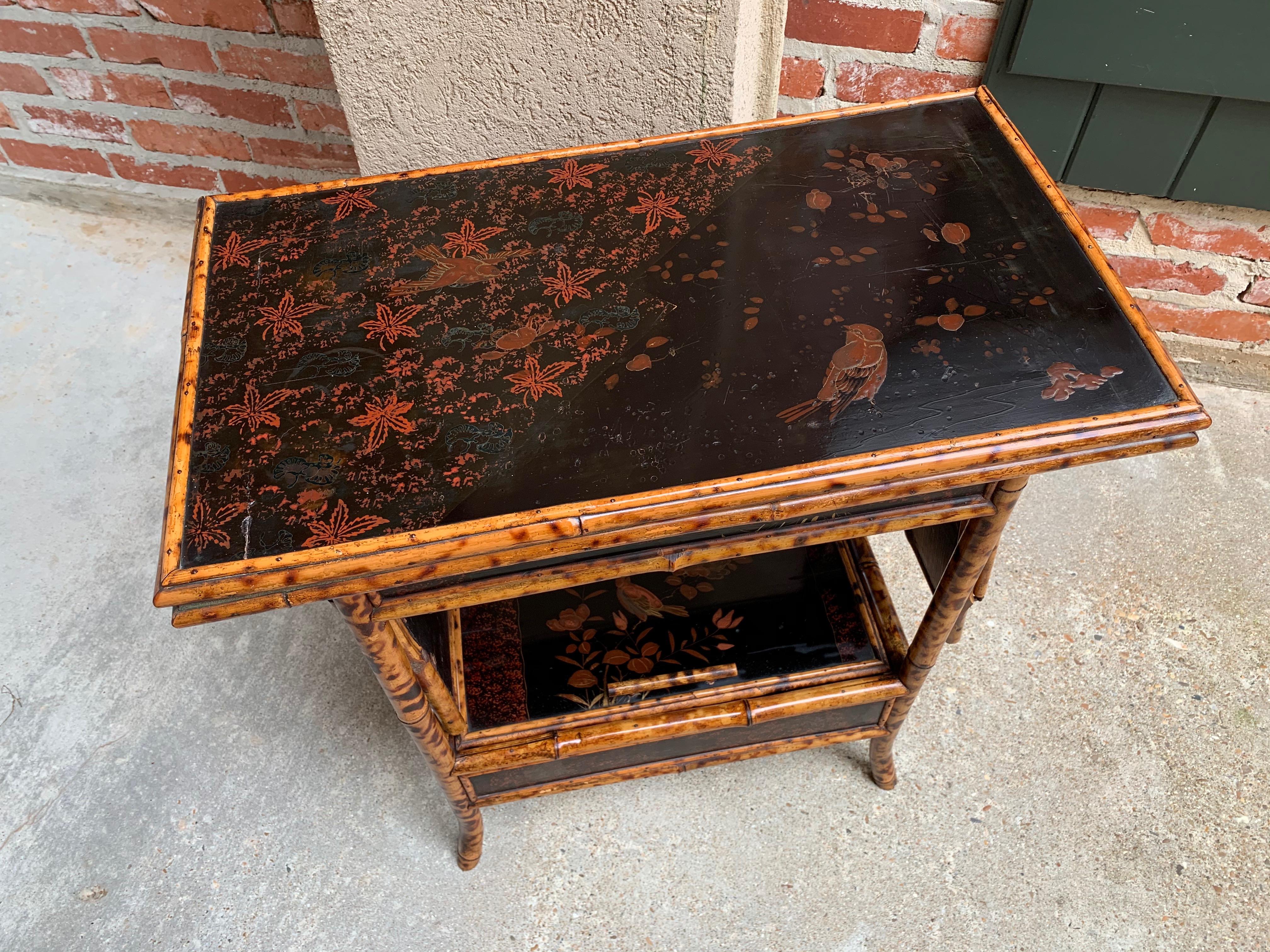 19th Century English Tortoise Bamboo Lacquer Game Table Side Sofa Table, Japan 9