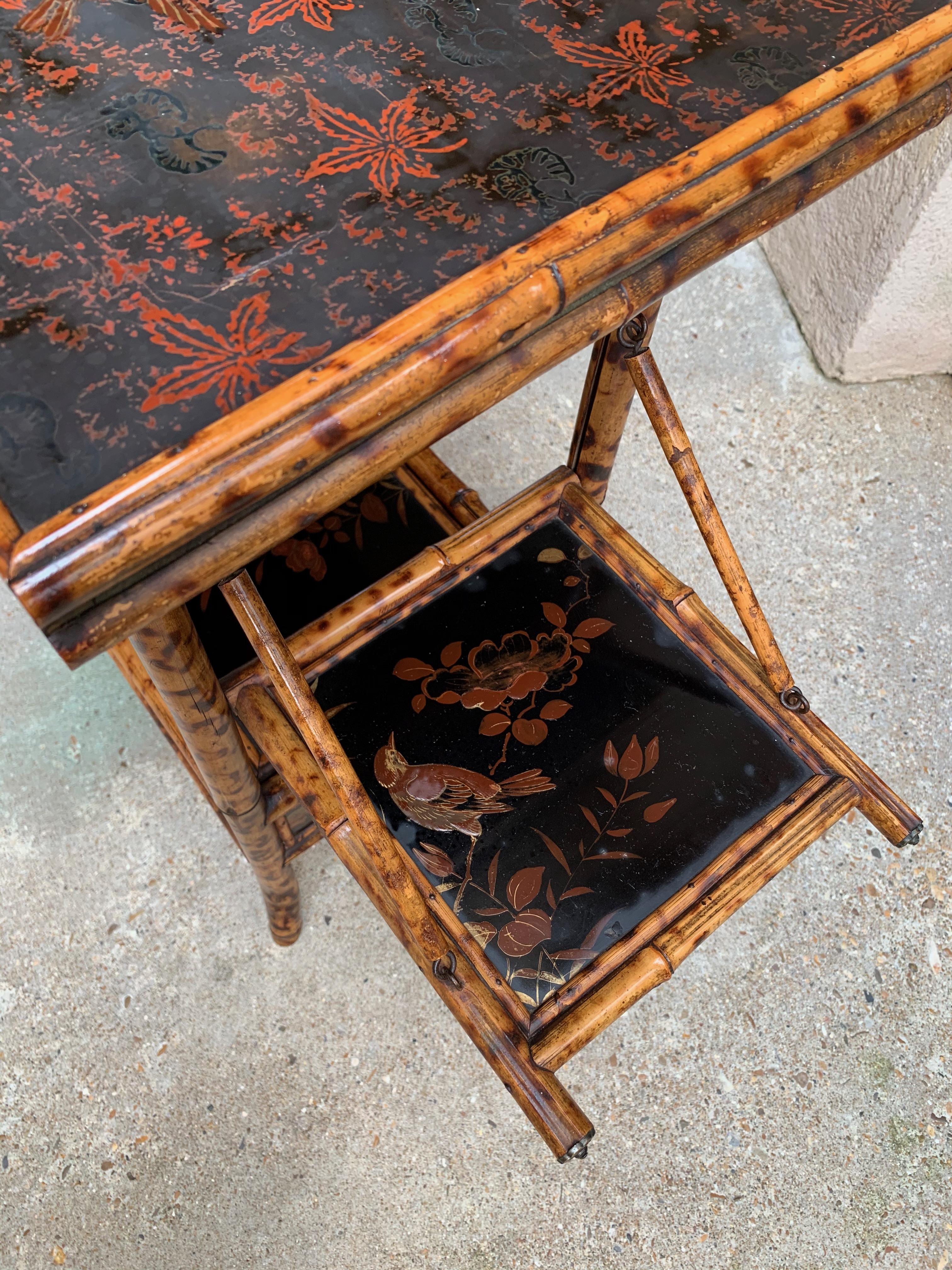19th Century English Tortoise Bamboo Lacquer Game Table Side Sofa Table, Japan 10