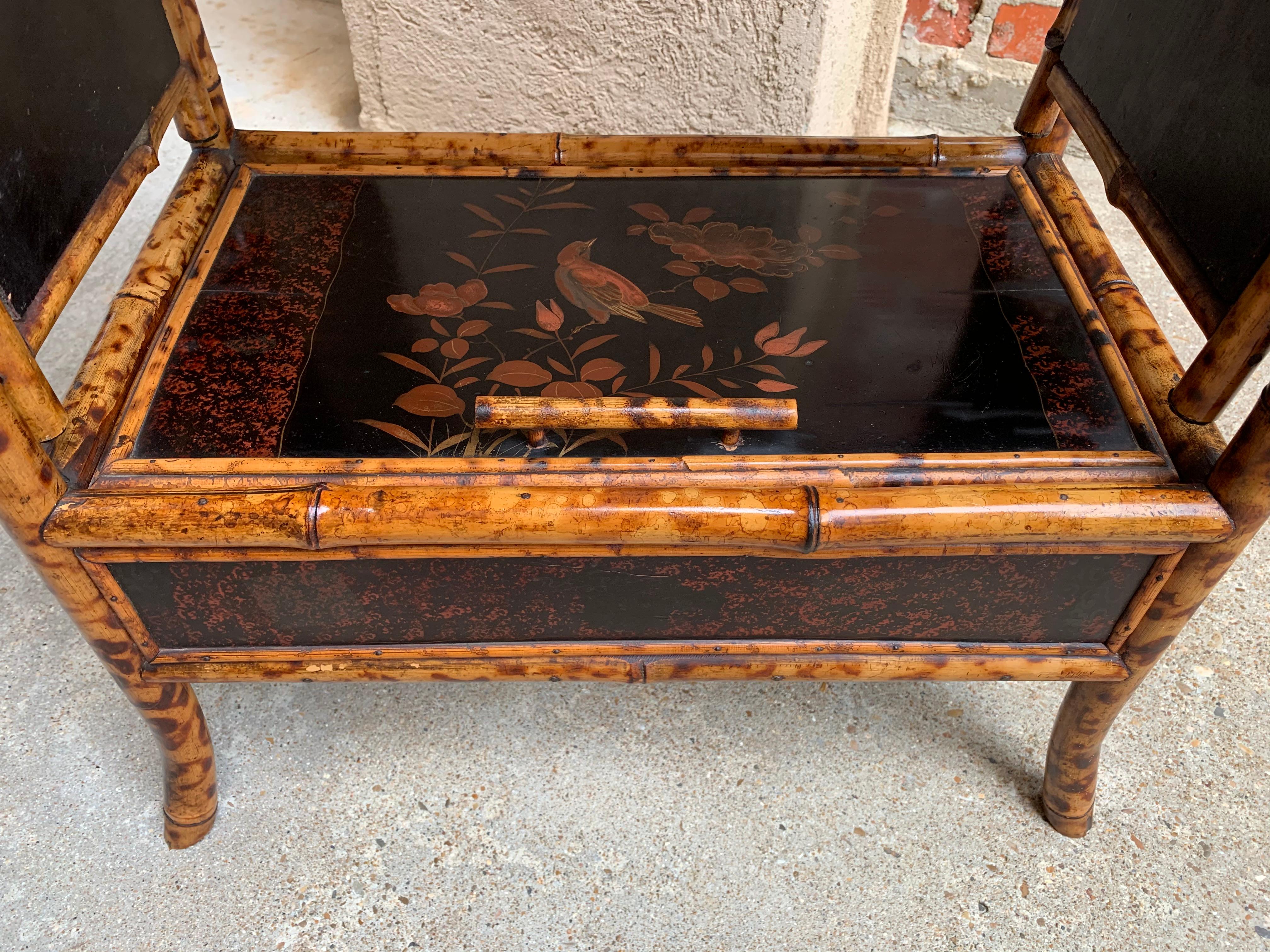 19th Century English Tortoise Bamboo Lacquer Game Table Side Sofa Table, Japan 12